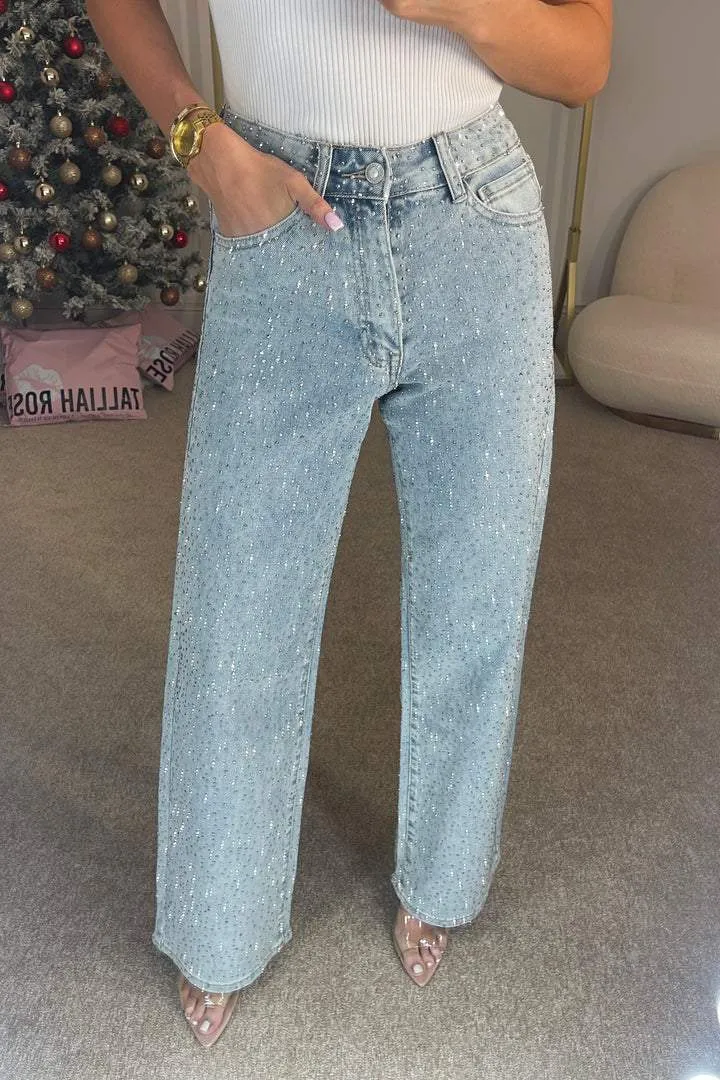 High-waisted diamond straight-leg jeans