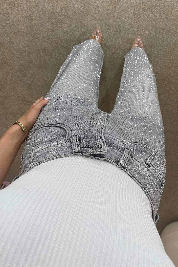 High-waisted diamond straight-leg jeans