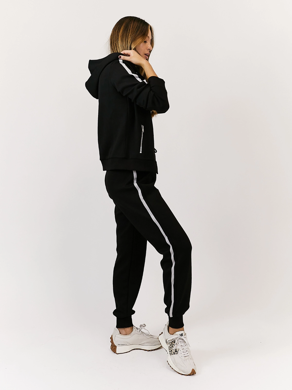 Remi Black Stripe Zipped Hoodie Beachwear