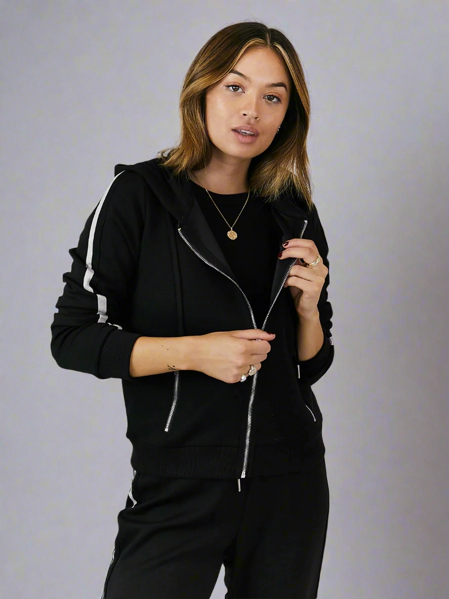 Remi Black Stripe Zipped Hoodie Pronghorn like Formal Casual