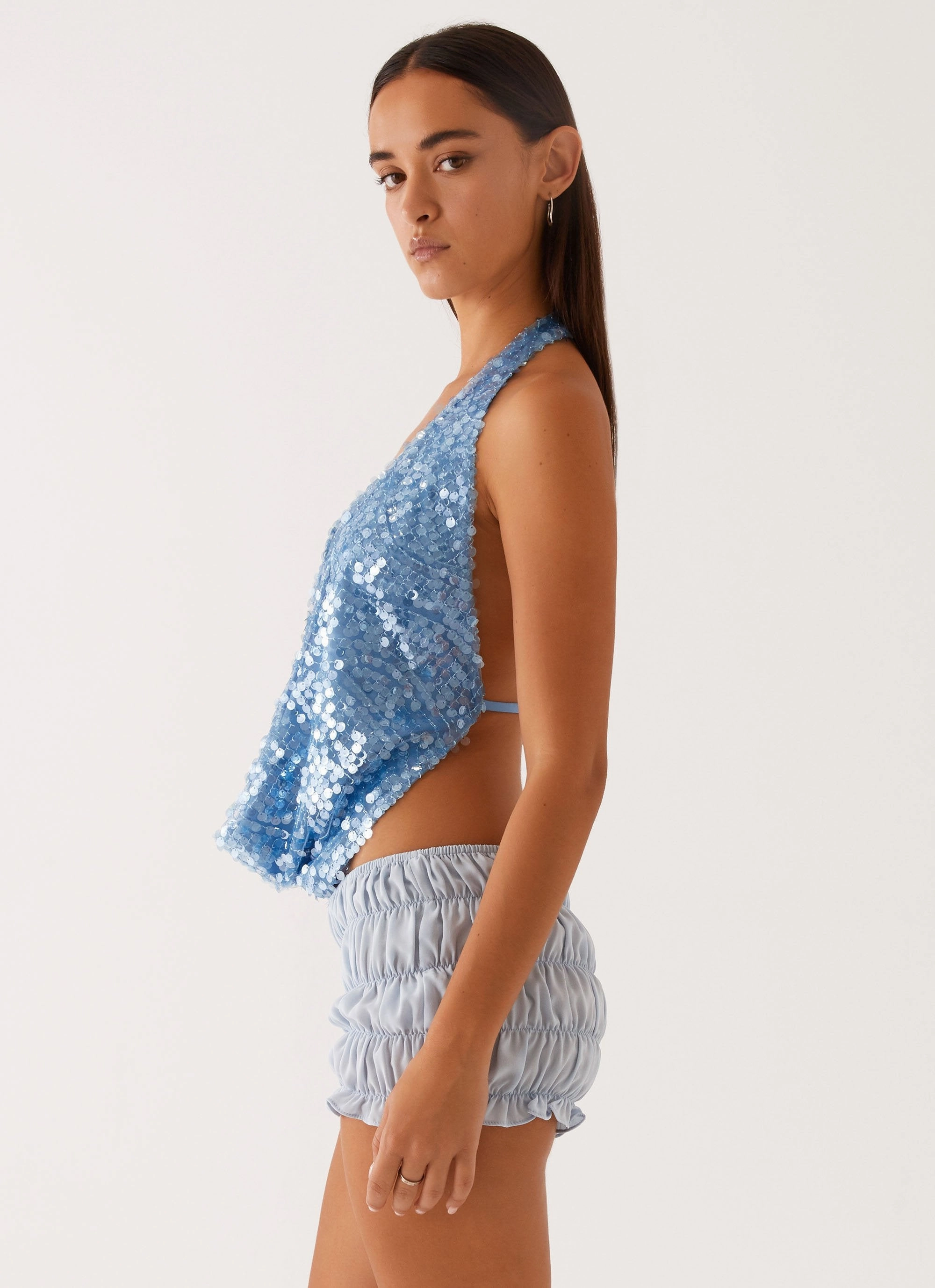 Rio Dreams Cowl Neck Halter Top - Blue QuickReleaseFastenings ContouredPanels