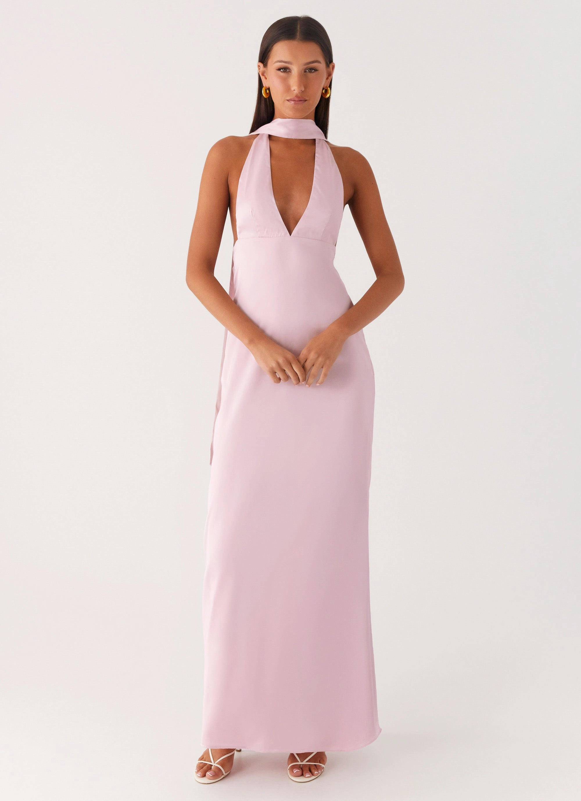 Versatile Piece Minimal Mood Alicia Satin Halter Maxi Dress - Baby Pink