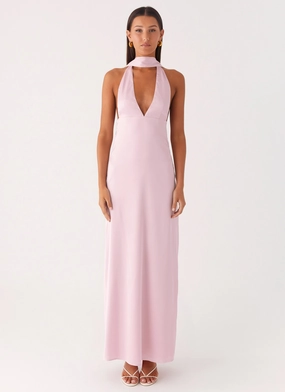 ReversibleStyle Luxury Feel Alicia Satin Halter Maxi Dress - Baby Pink