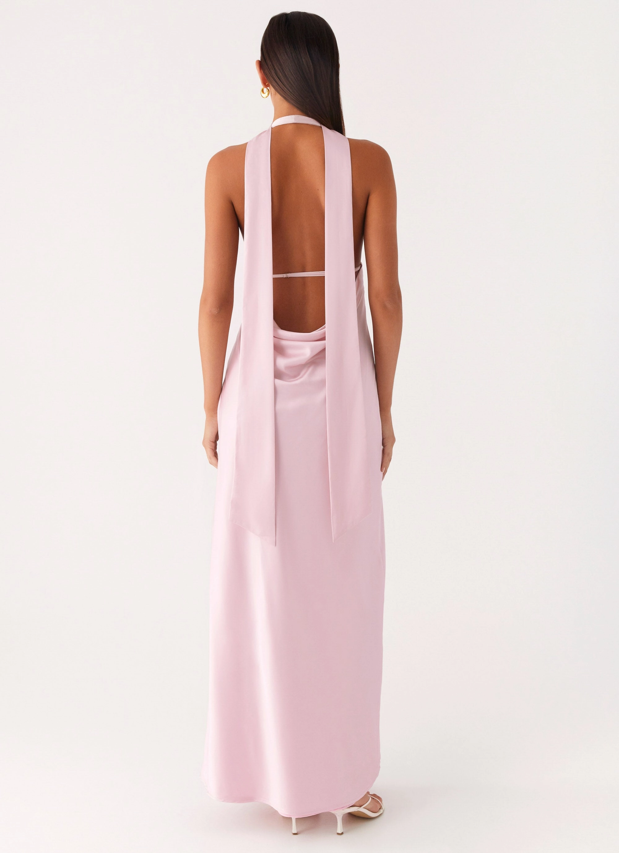 Alicia Satin Halter Maxi Dress - Baby Pink Body Positive