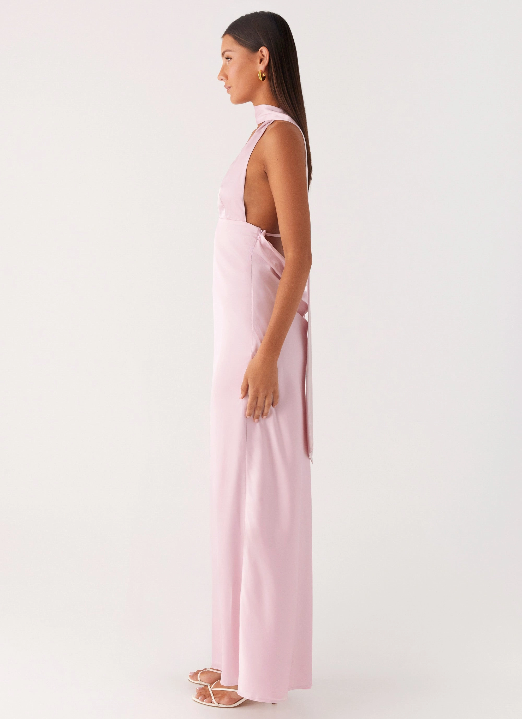 PlushLining Premium Look Alicia Satin Halter Maxi Dress - Baby Pink