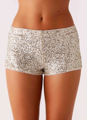 Feminine Fit Smooth Fabric Maelis Low Rise Sequin Mini Shorts - Silver