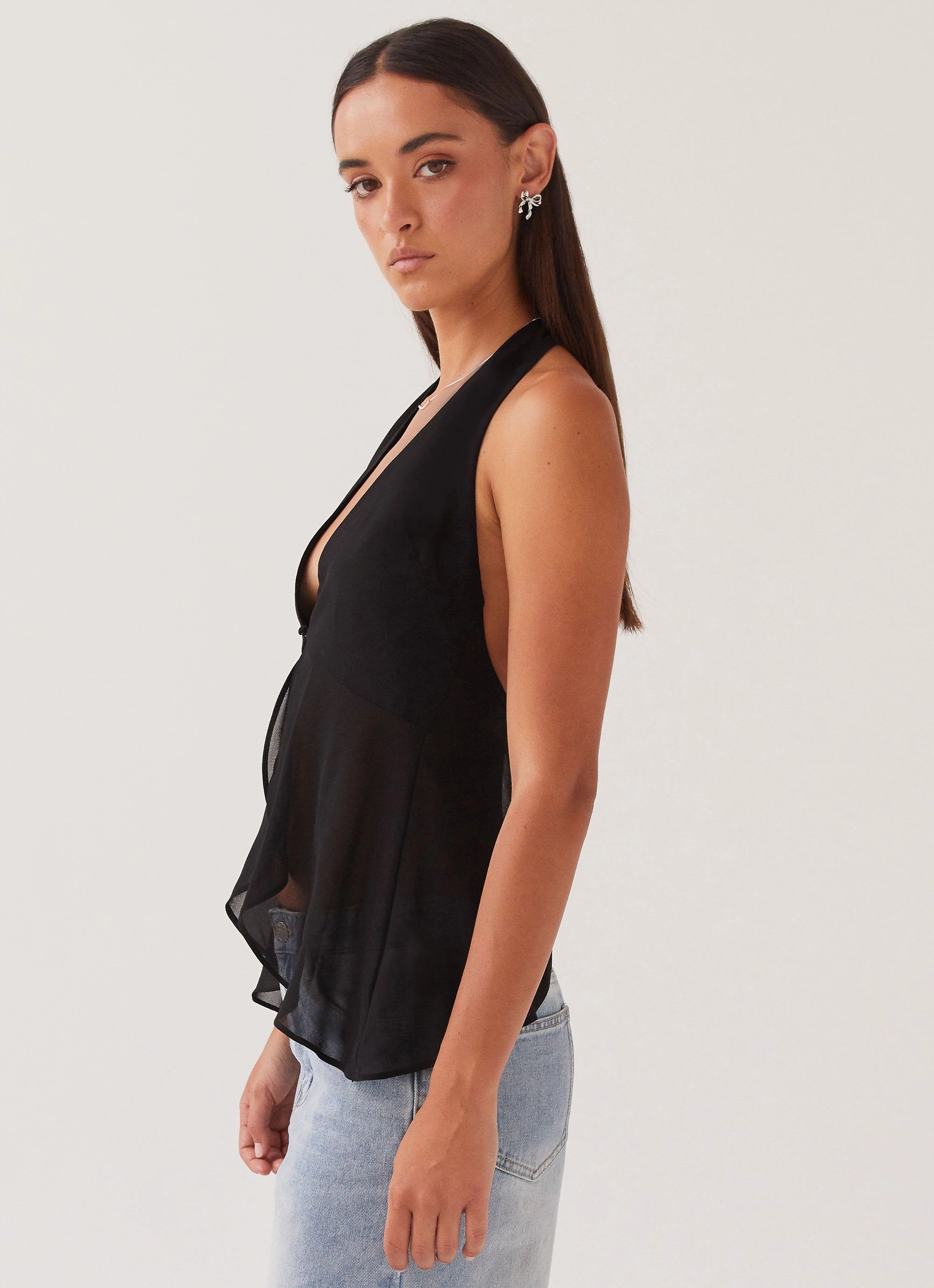 Zero Waste Cut Pattern At Last Halterneck Top - Black