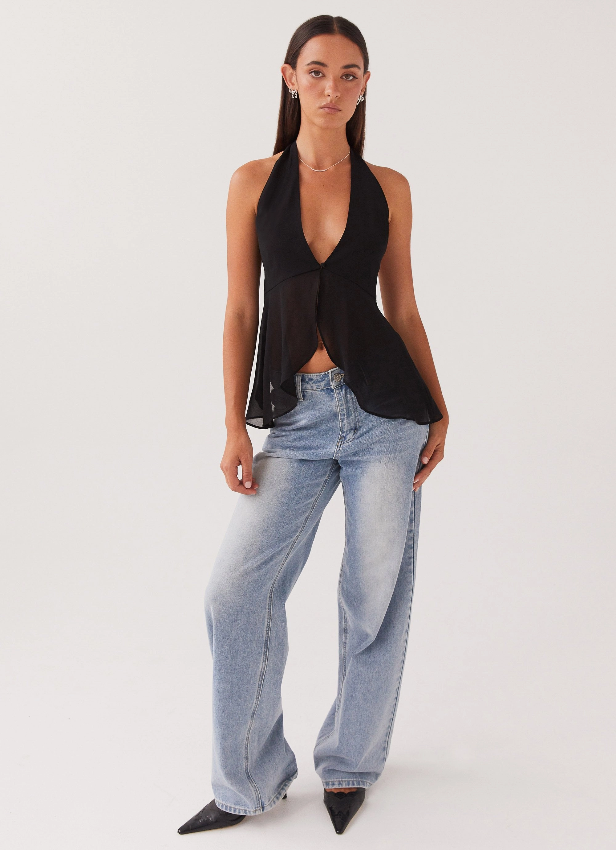 At Last Halterneck Top - Black FrenchTerry Structured Shoulder