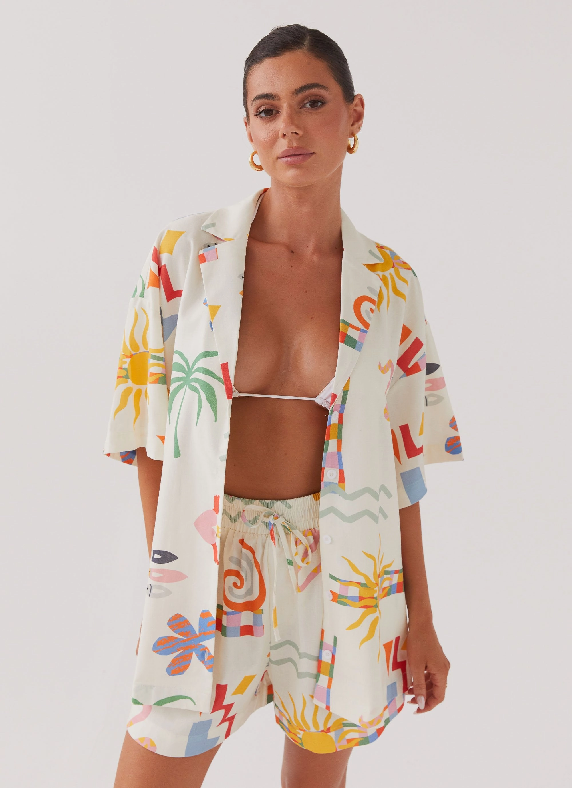 Layered Protection Tallulah Linen Shorts - Summer Palm