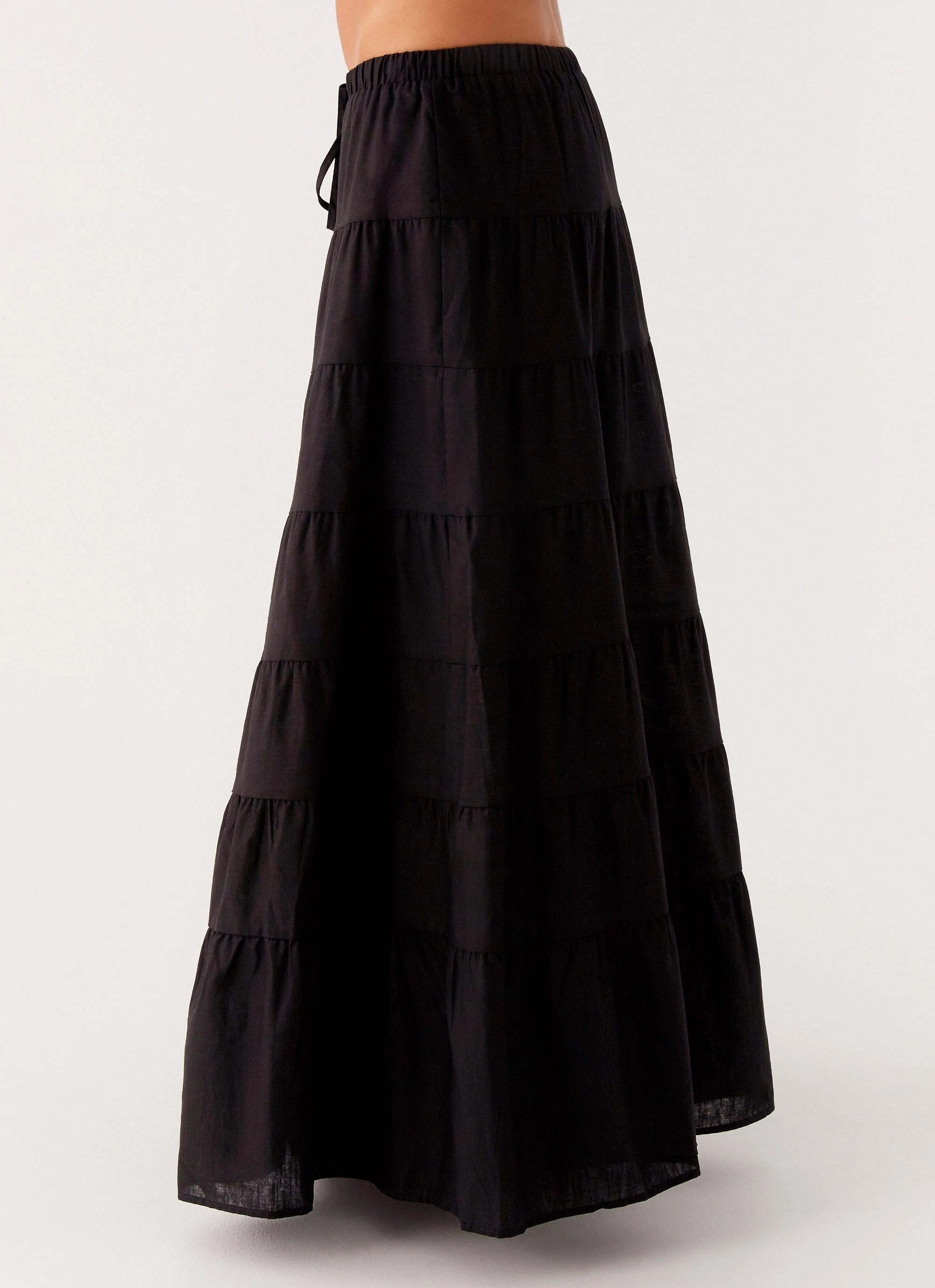 Refined Style Breezy Flow Mariella Linen Maxi Skirt - Black