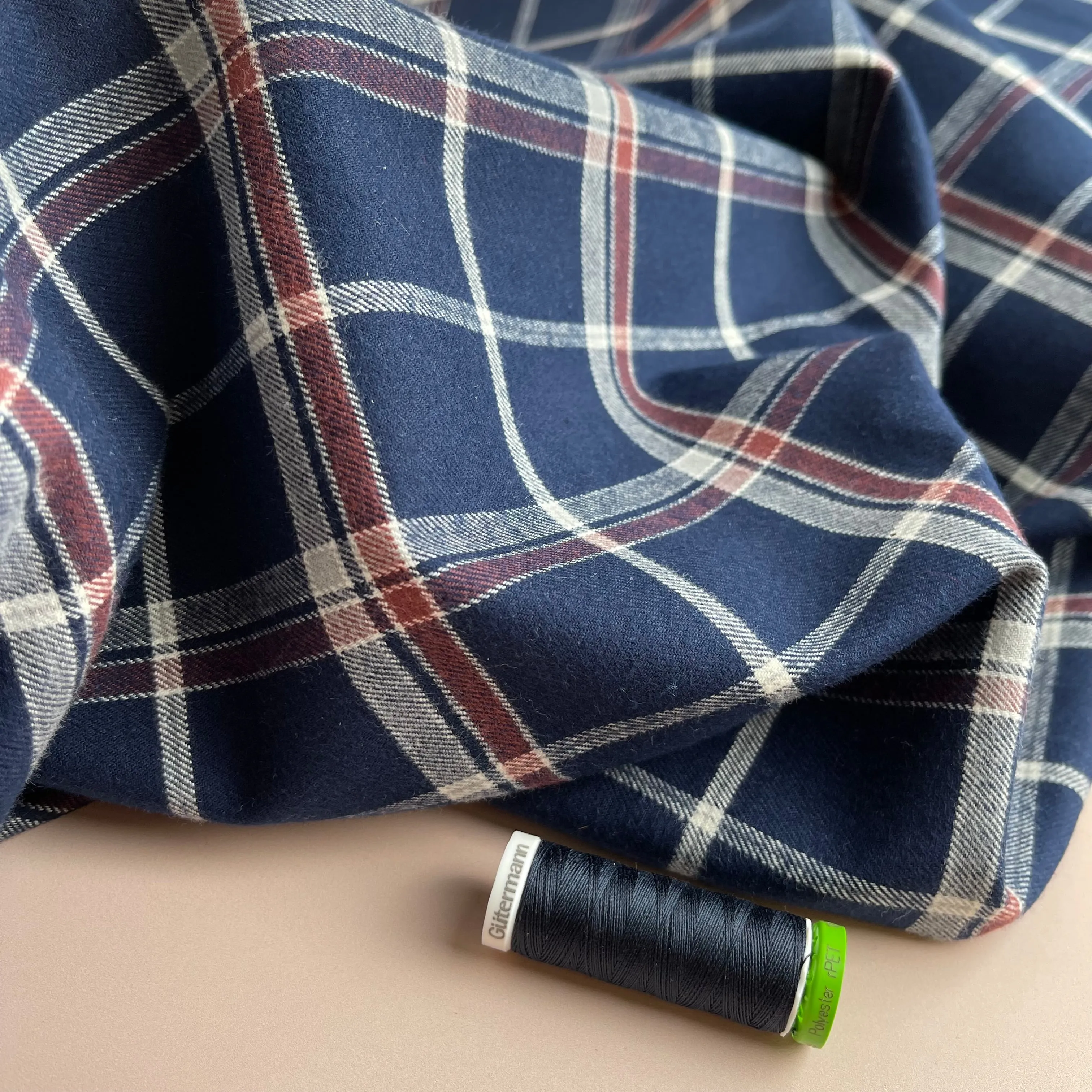 Highland Navy with Mauve Yarn Dyed Cotton Flannel