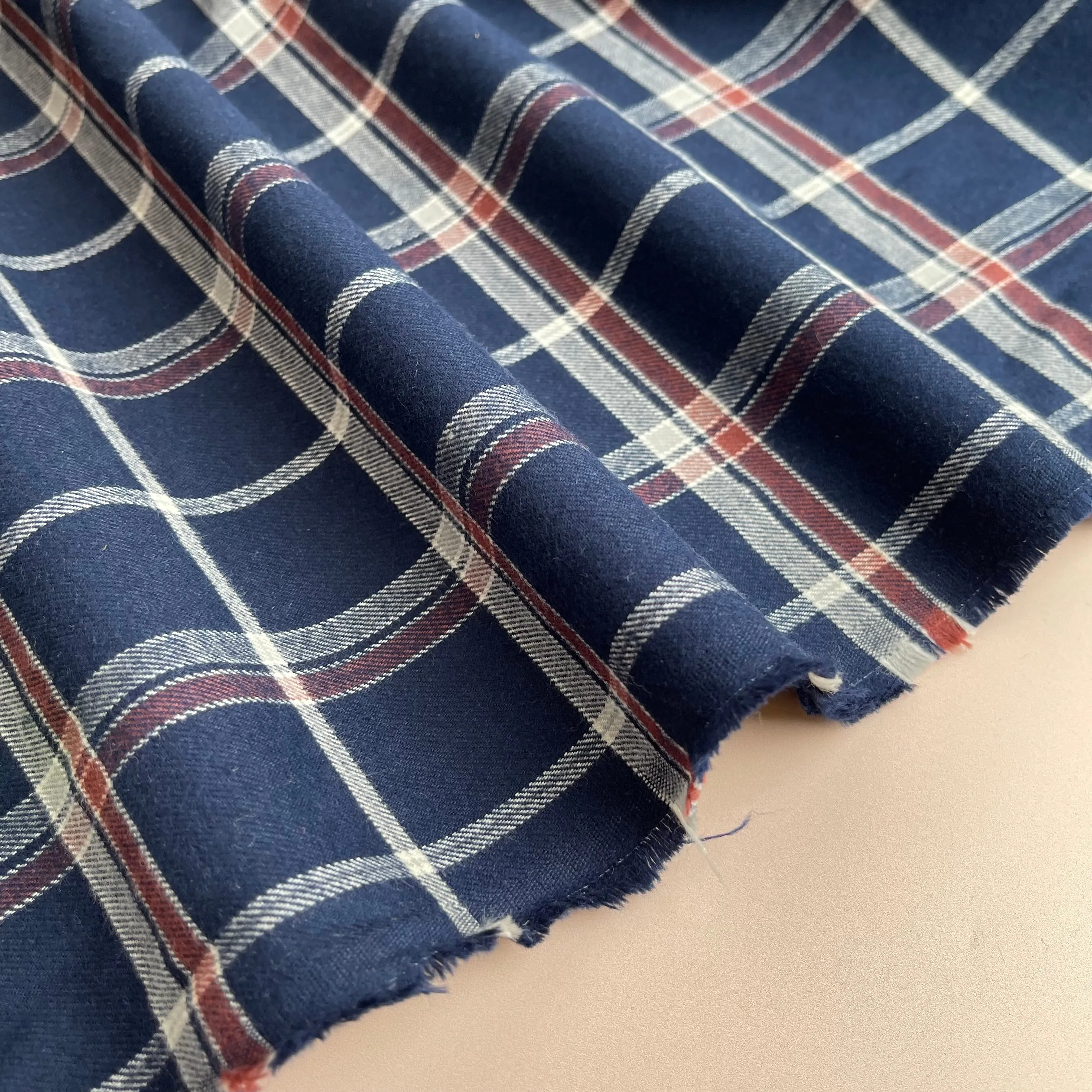 Highland Navy with Mauve Yarn Dyed Cotton Flannel