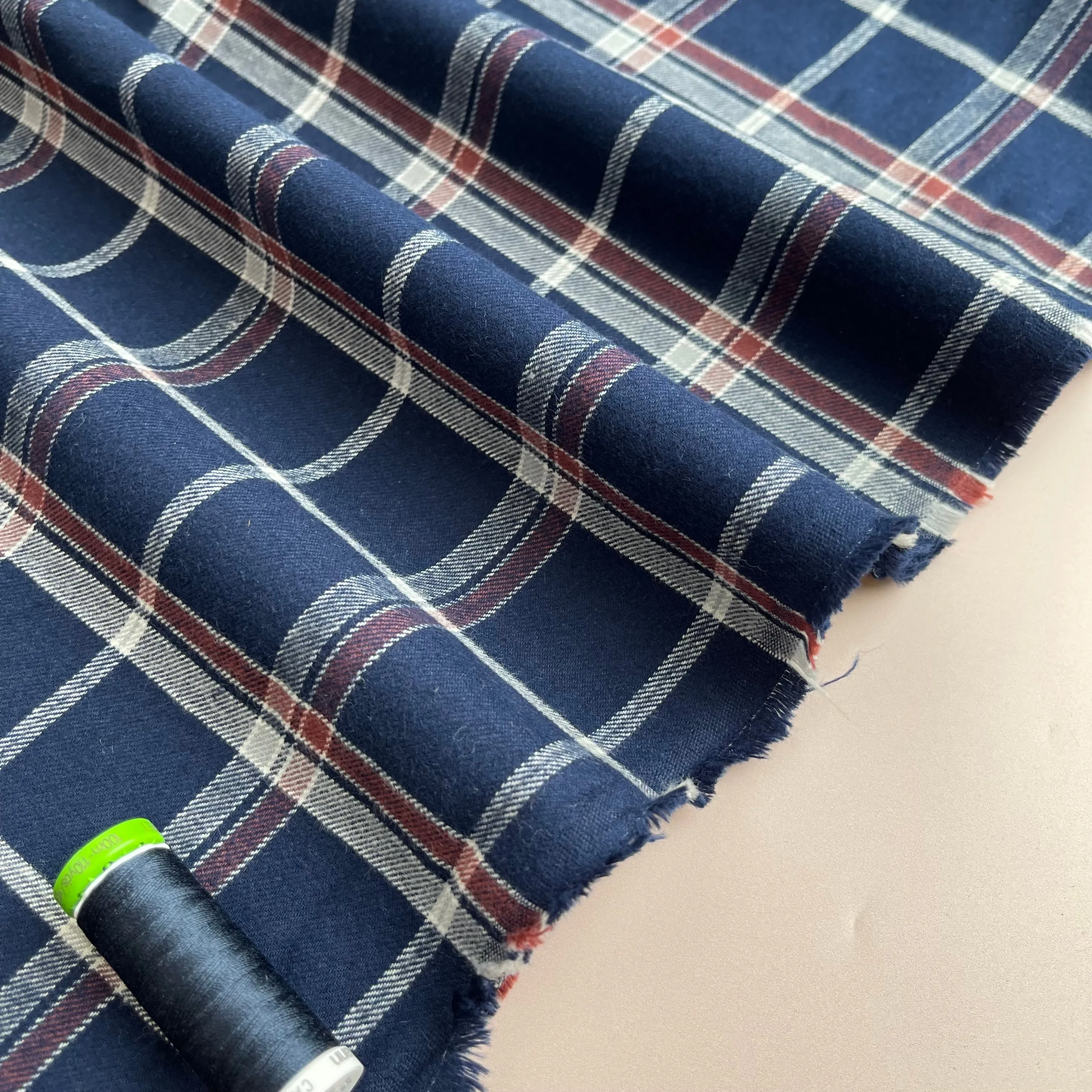 Highland Navy with Mauve Yarn Dyed Cotton Flannel
