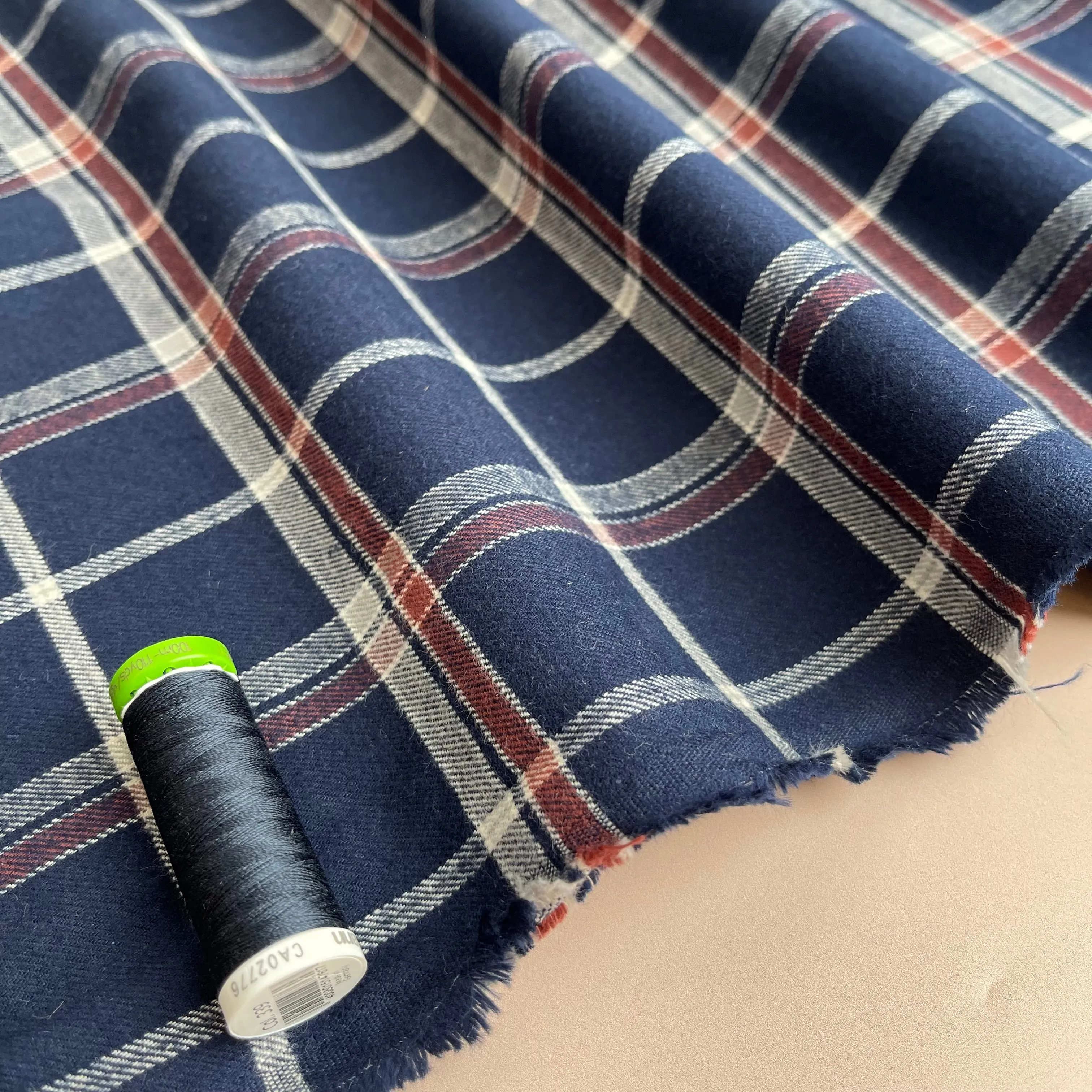 Highland Navy with Mauve Yarn Dyed Cotton Flannel