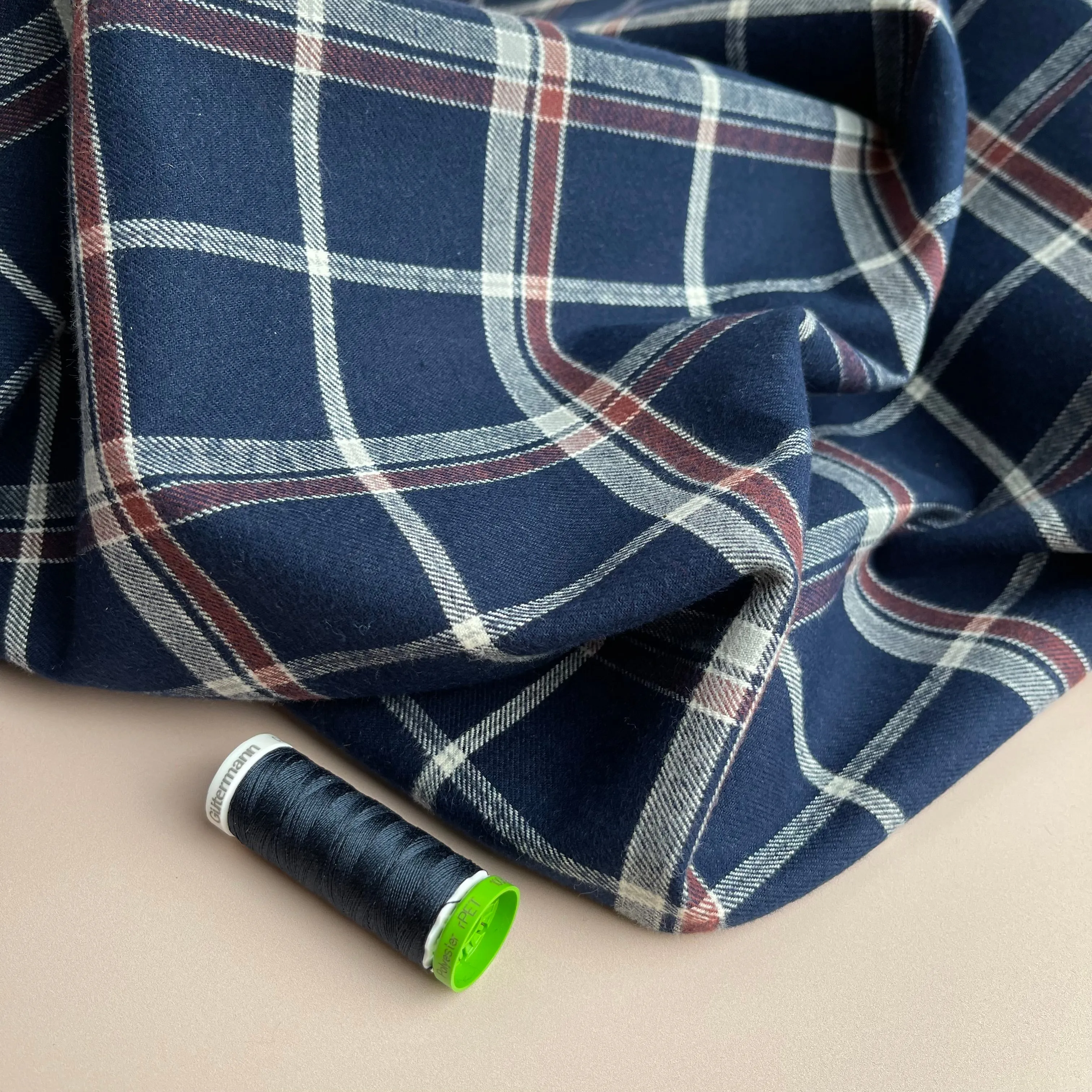 Highland Navy with Mauve Yarn Dyed Cotton Flannel