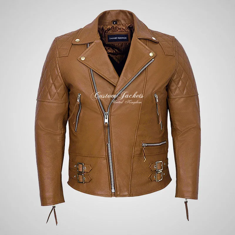 HIGHWAY Mens Leather Biker Jacket Cowhide Leather Jacket