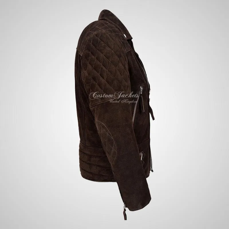 HIGHWAY Mens Suede Biker Jacket Suede Leather Jacket
