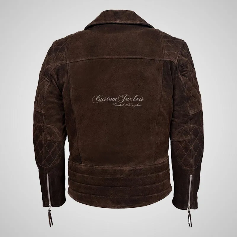 HIGHWAY Mens Suede Biker Jacket Suede Leather Jacket