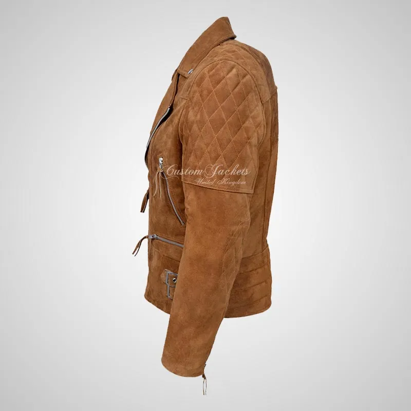 HIGHWAY Mens Suede Biker Jacket Suede Leather Jacket