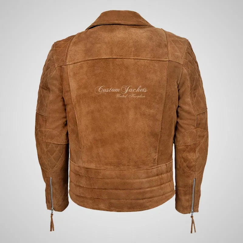 HIGHWAY Mens Suede Biker Jacket Suede Leather Jacket