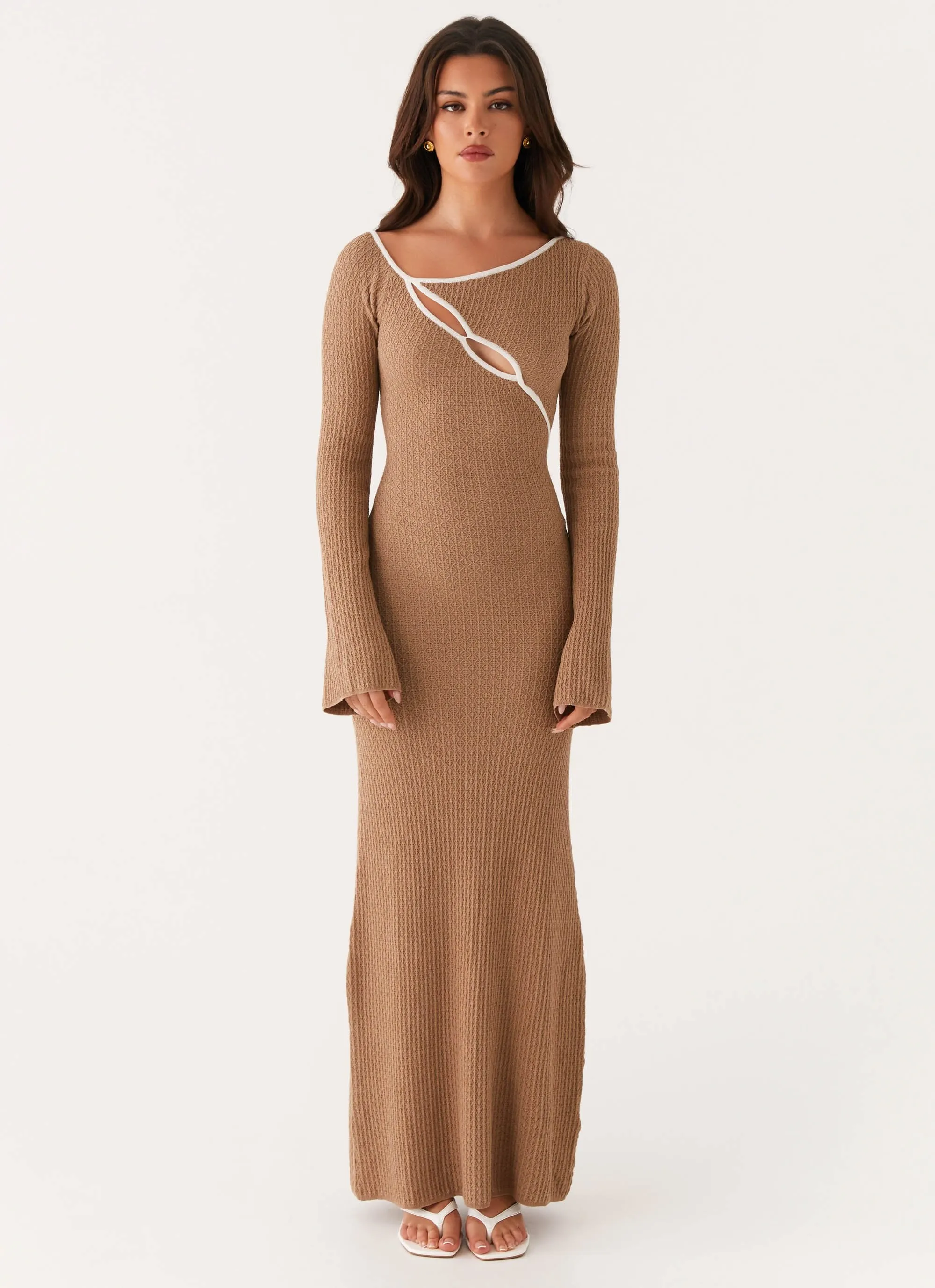Pretty Glow TearResistantFabric Hilary Crochet Maxi Dress - Tan