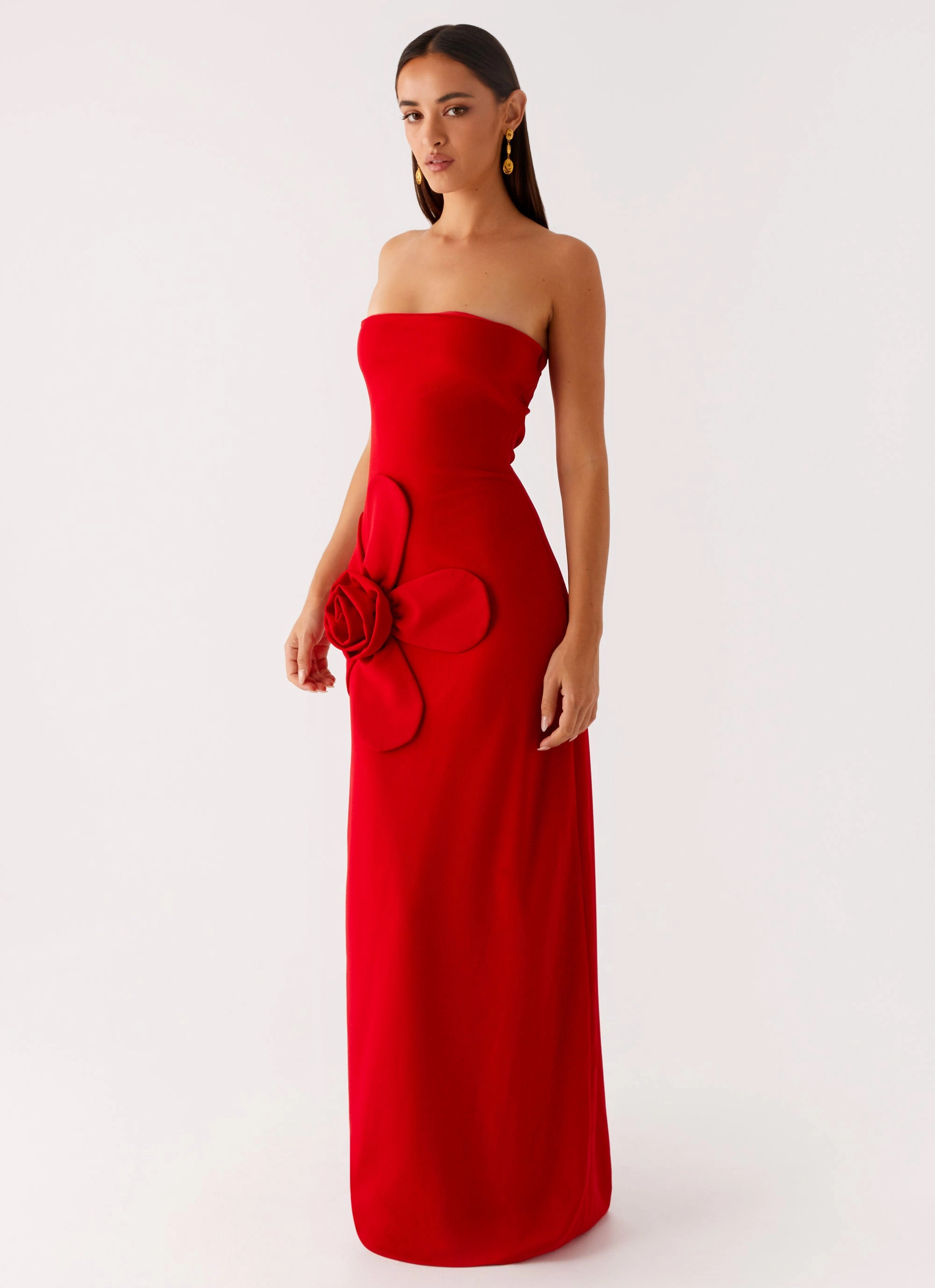 Hilton Strapless Maxi Dress - Red Cool Touch