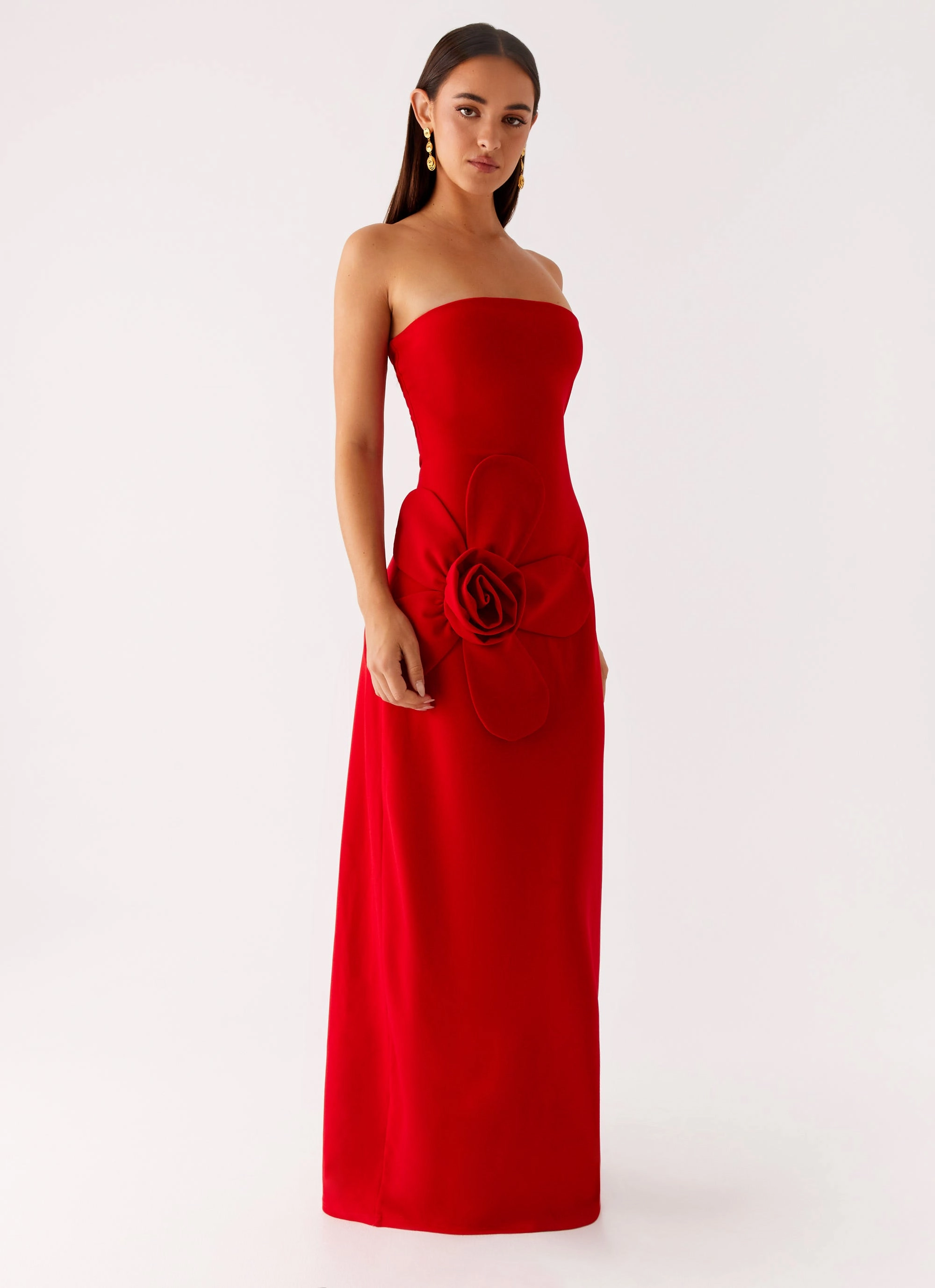 Hilton Strapless Maxi Dress - Red Modern Motion