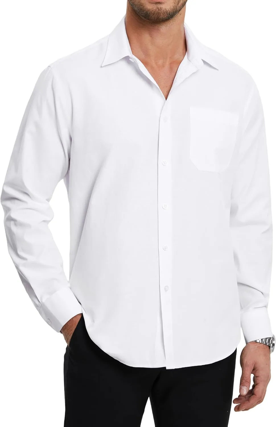 HISDERN Mens Dress Shirts Long Sleeve Business Oxford Shirt Casual Button Down Formal Collared Shirt for Men with Pocket
