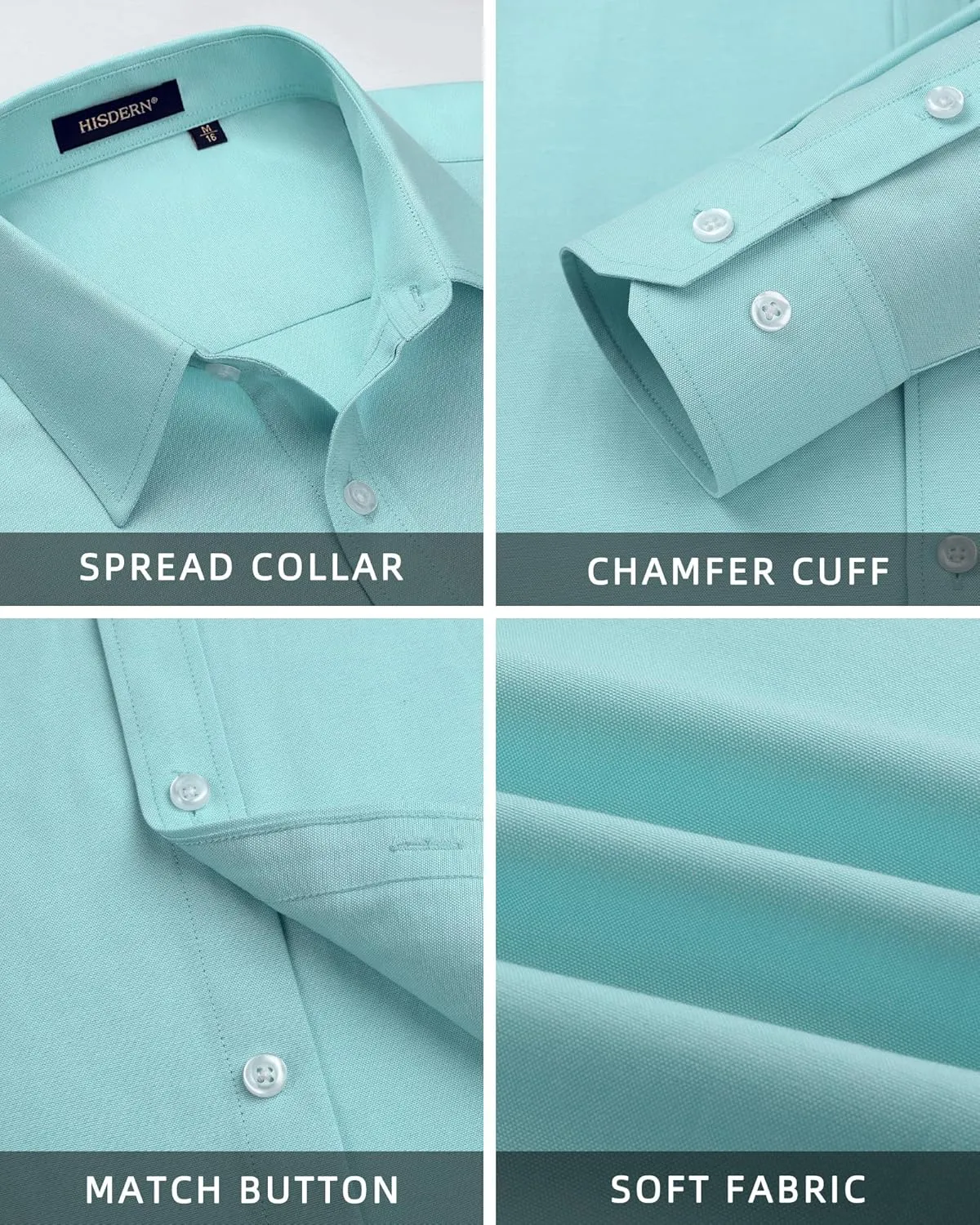 HISDERN Mens Dress Shirts Long Sleeve Business Oxford Shirt Casual Button Down Formal Collared Shirt for Men with Pocket