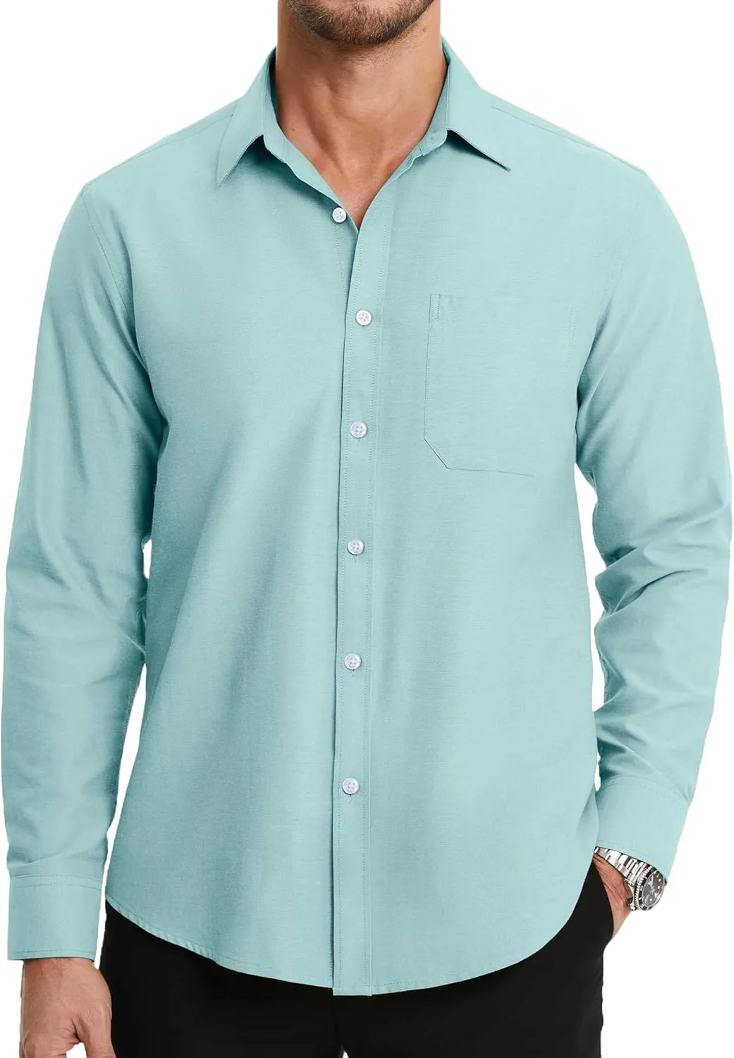 HISDERN Mens Dress Shirts Long Sleeve Business Oxford Shirt Casual Button Down Formal Collared Shirt for Men with Pocket