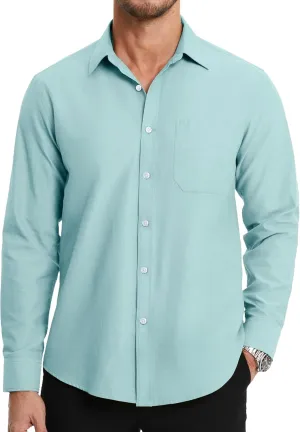 HISDERN Mens Dress Shirts Long Sleeve Business Oxford Shirt Casual Button Down Formal Collared Shirt for Men with Pocket