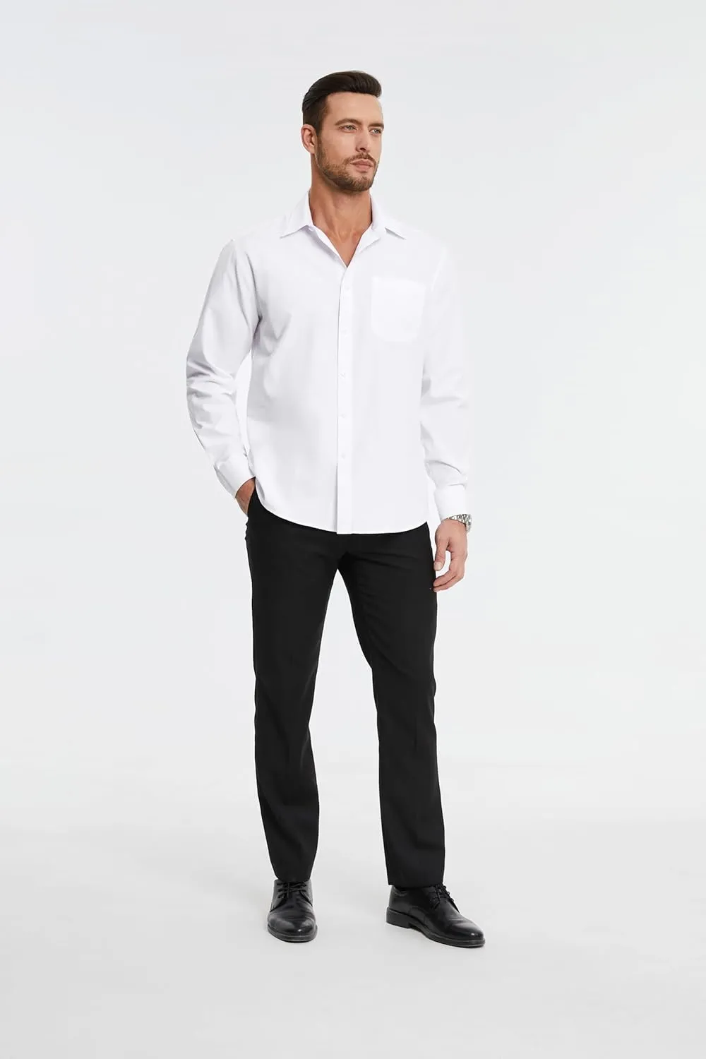 HISDERN Mens Dress Shirts Long Sleeve Business Oxford Shirt Casual Button Down Formal Collared Shirt for Men with Pocket