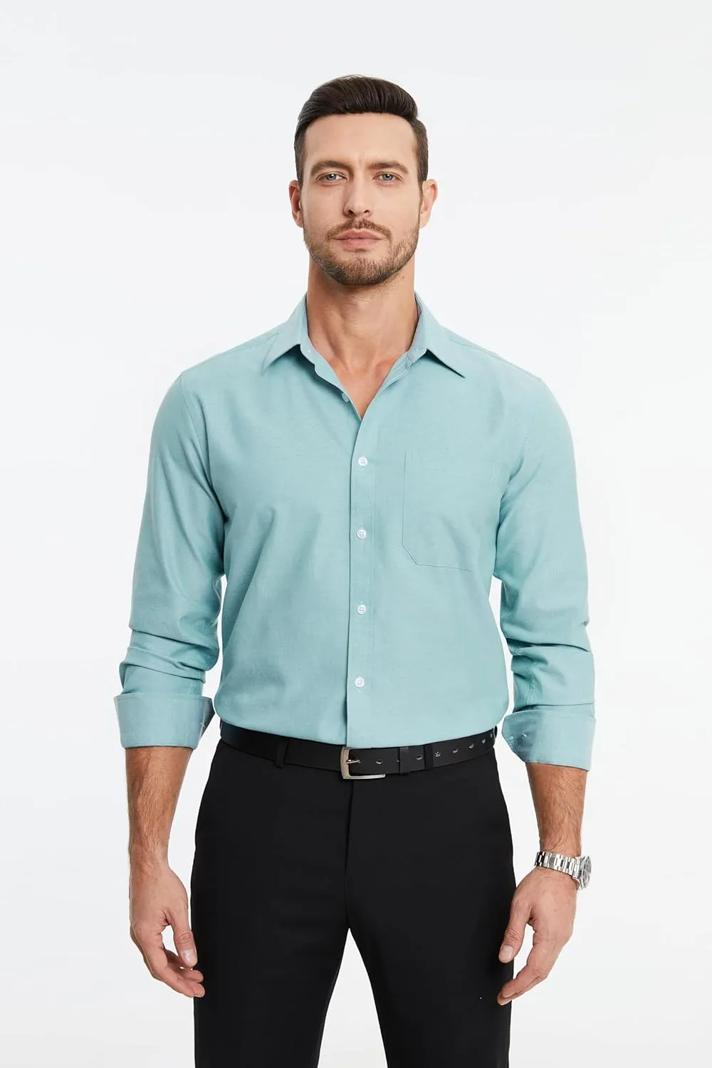 HISDERN Mens Dress Shirts Long Sleeve Business Oxford Shirt Casual Button Down Formal Collared Shirt for Men with Pocket