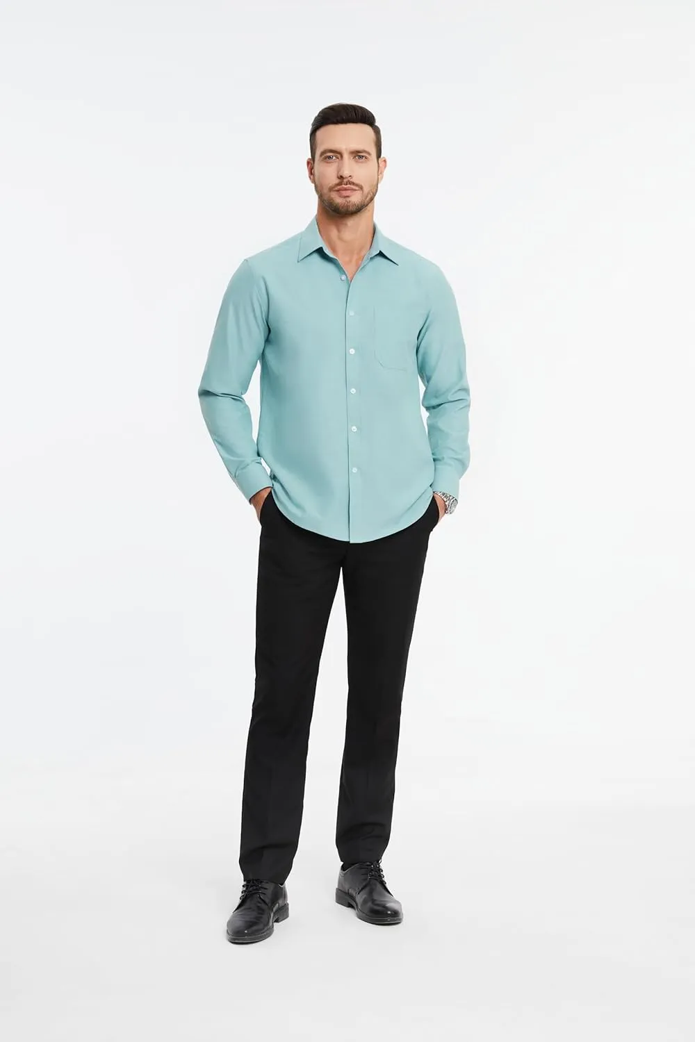 HISDERN Mens Dress Shirts Long Sleeve Business Oxford Shirt Casual Button Down Formal Collared Shirt for Men with Pocket