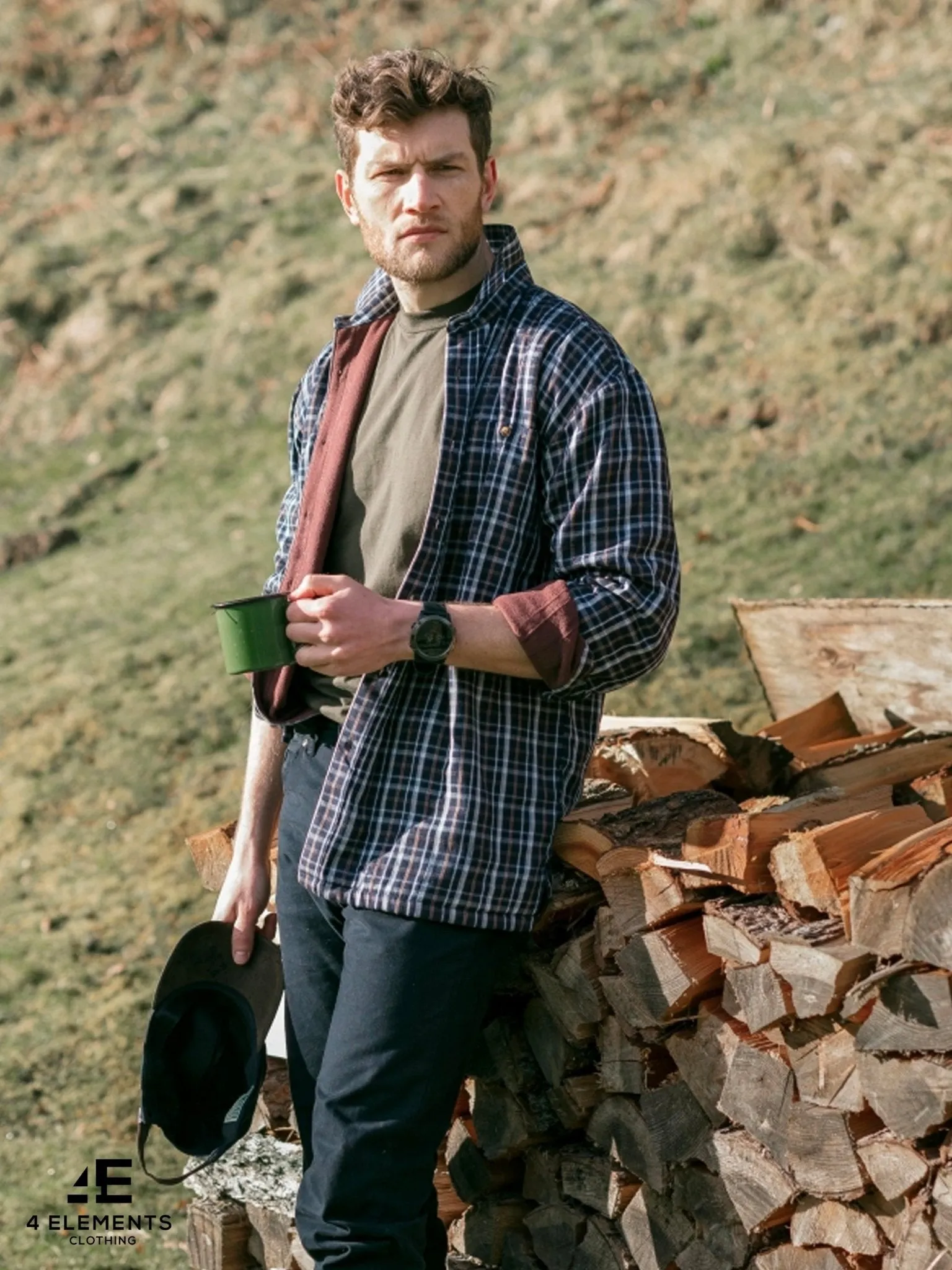 Hoggs of Fife - Mens Shirt / Long Sleeve / Micro Fleece Lined shirt / - Bramble