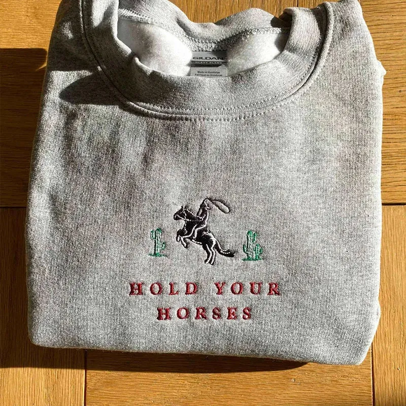 Hold Your Horses Cactus Embroidered Sweatshirts