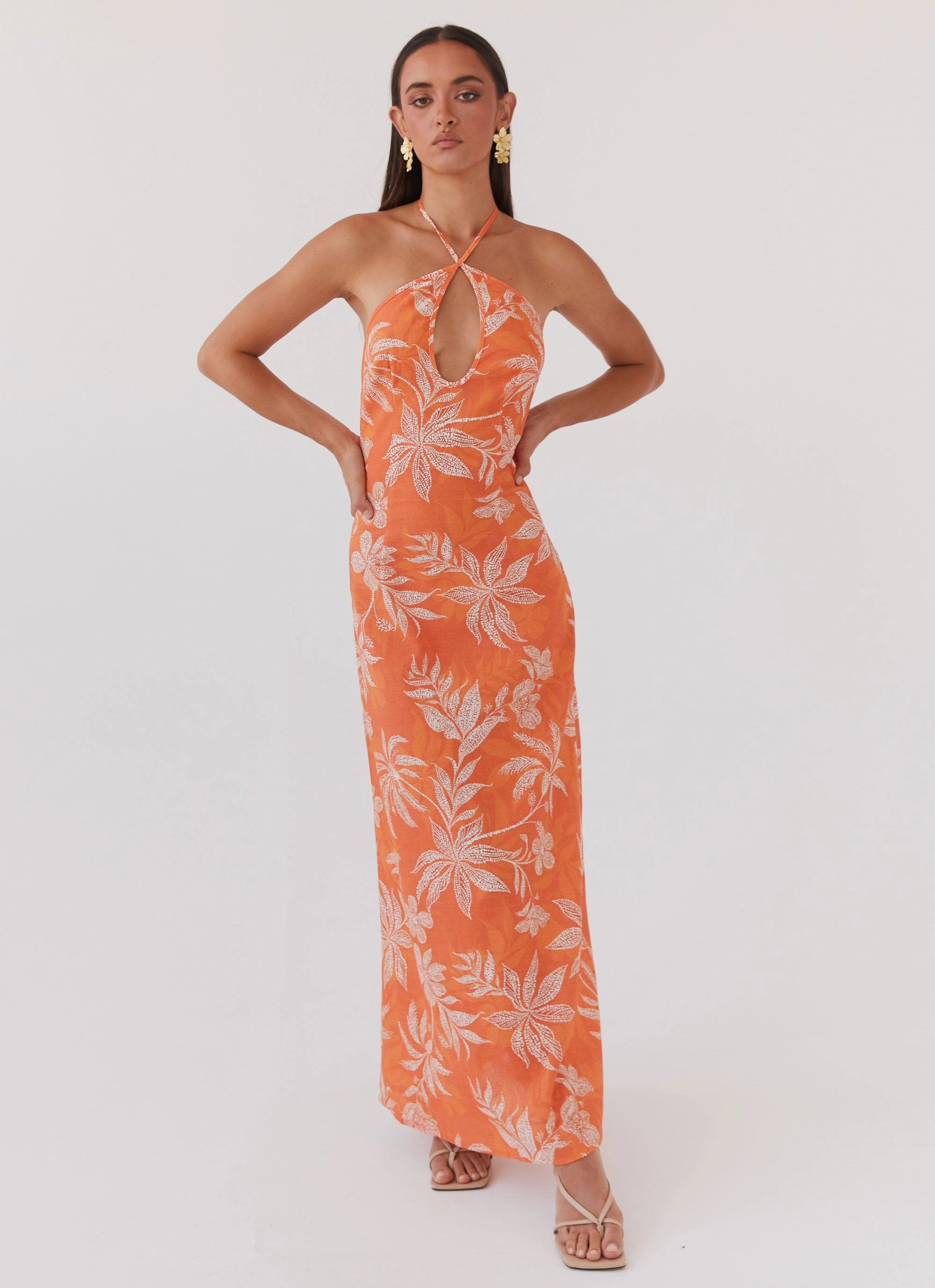 Keliegh Linen Maxi Dress - Tropic Sunset Bold Simplicity Sleek Waist Design Fit
