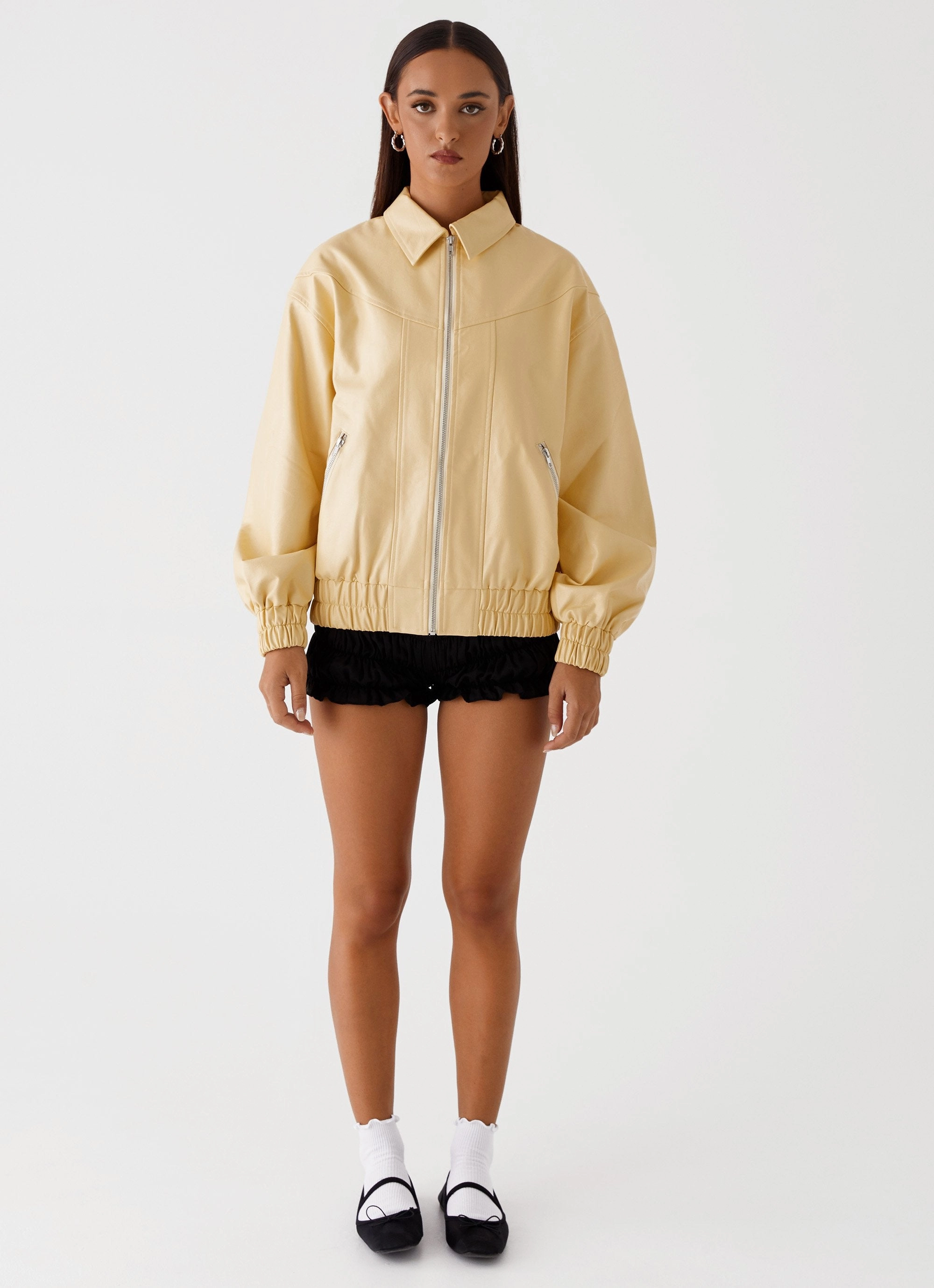 QuickAccess Pockets Trail To Town Holland Bomber Jacket - Yellow