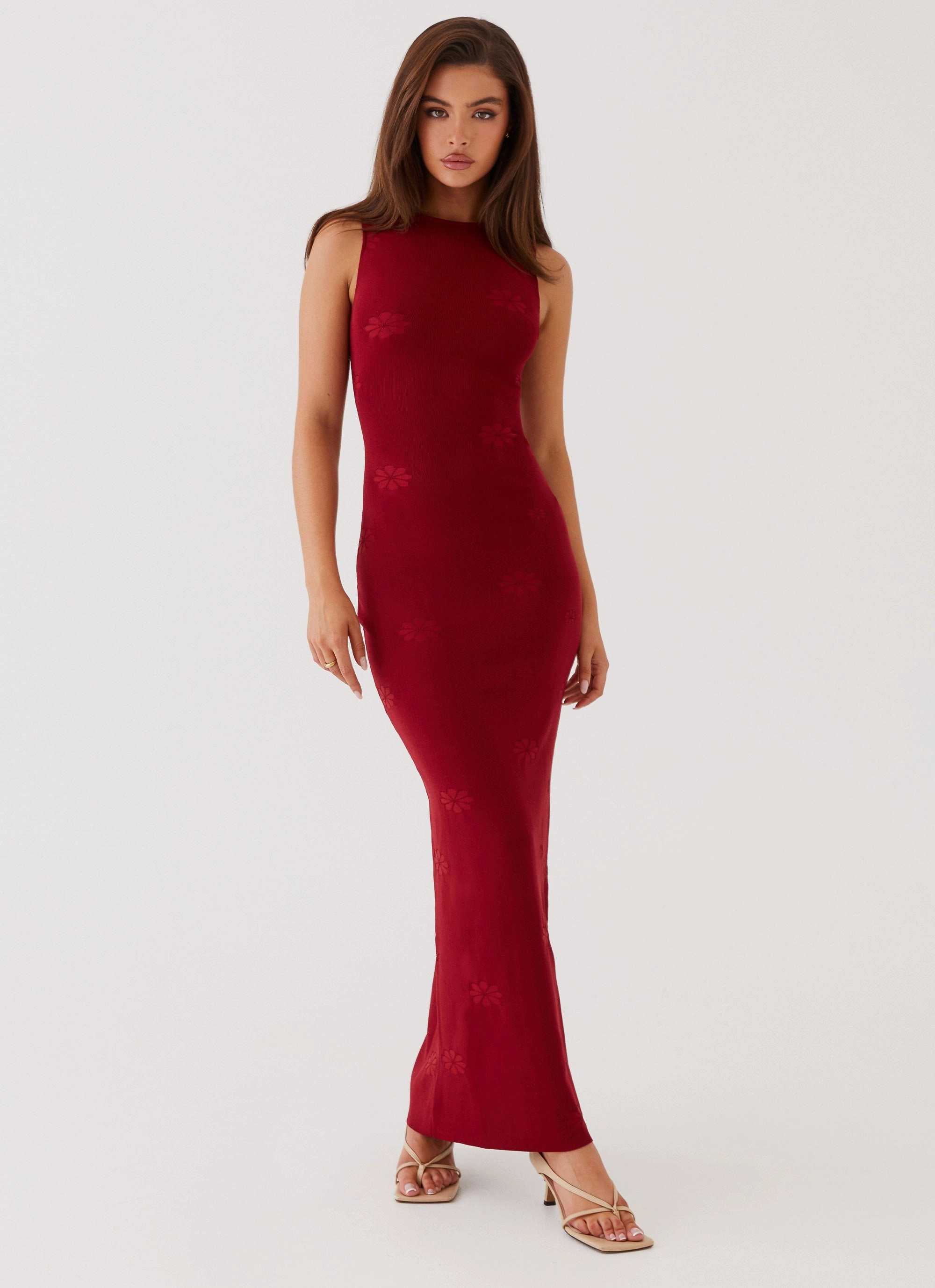 Soft Volume Versatile Look Holly Knit Maxi Dress - Red