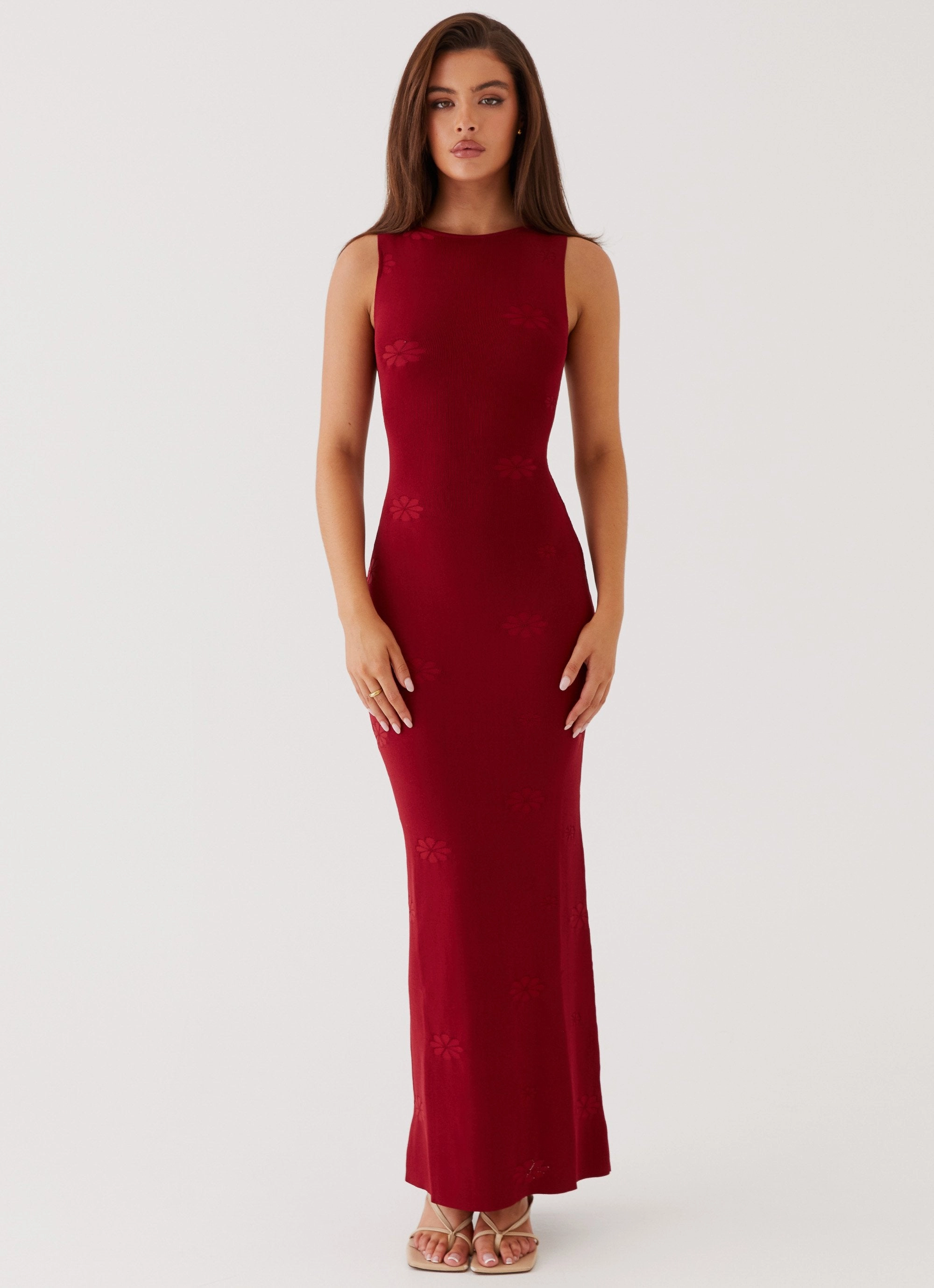Light Shape Holly Knit Maxi Dress - Red
