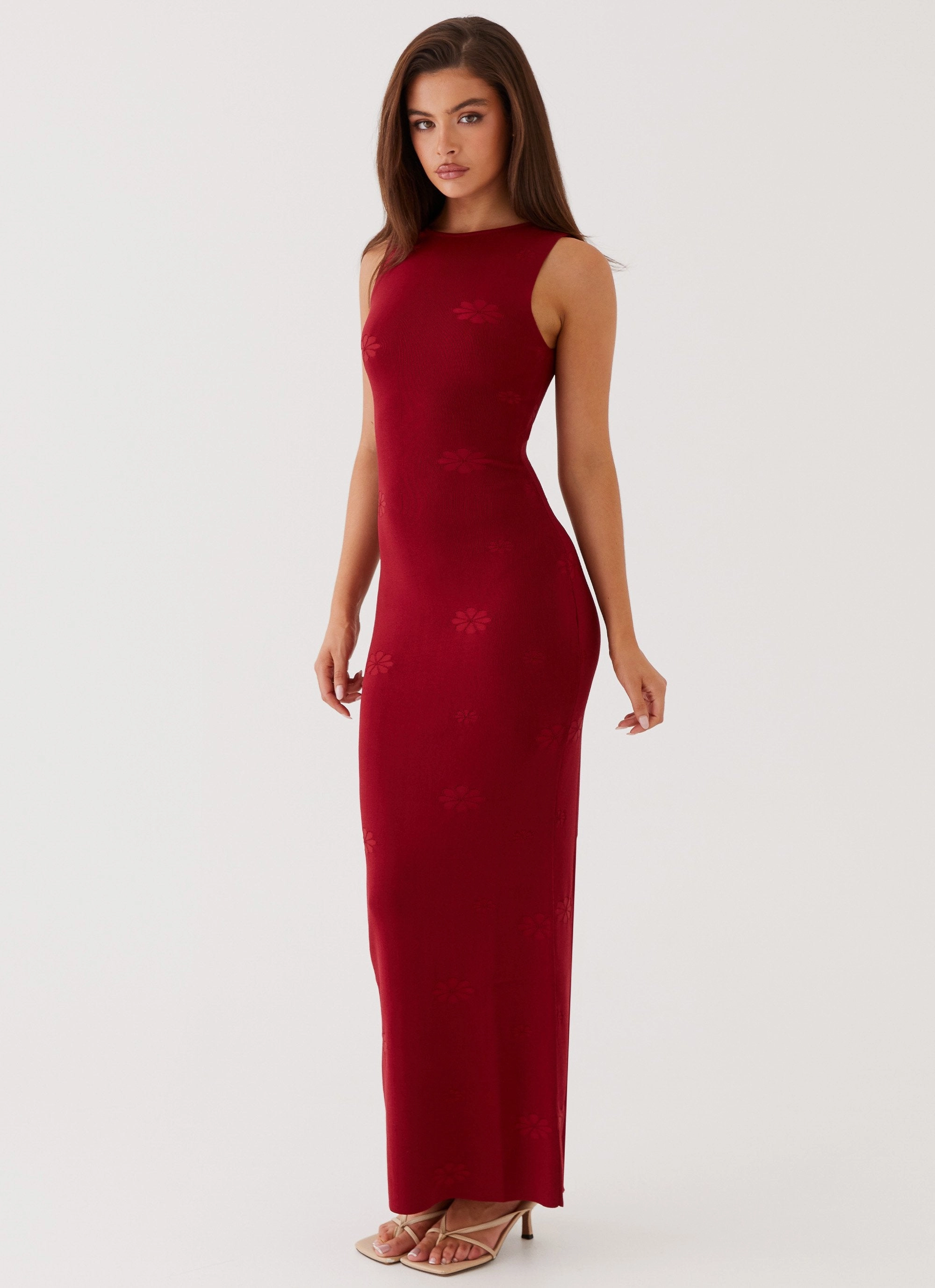 Dreamy Layers Clear Blush Holly Knit Maxi Dress - Red