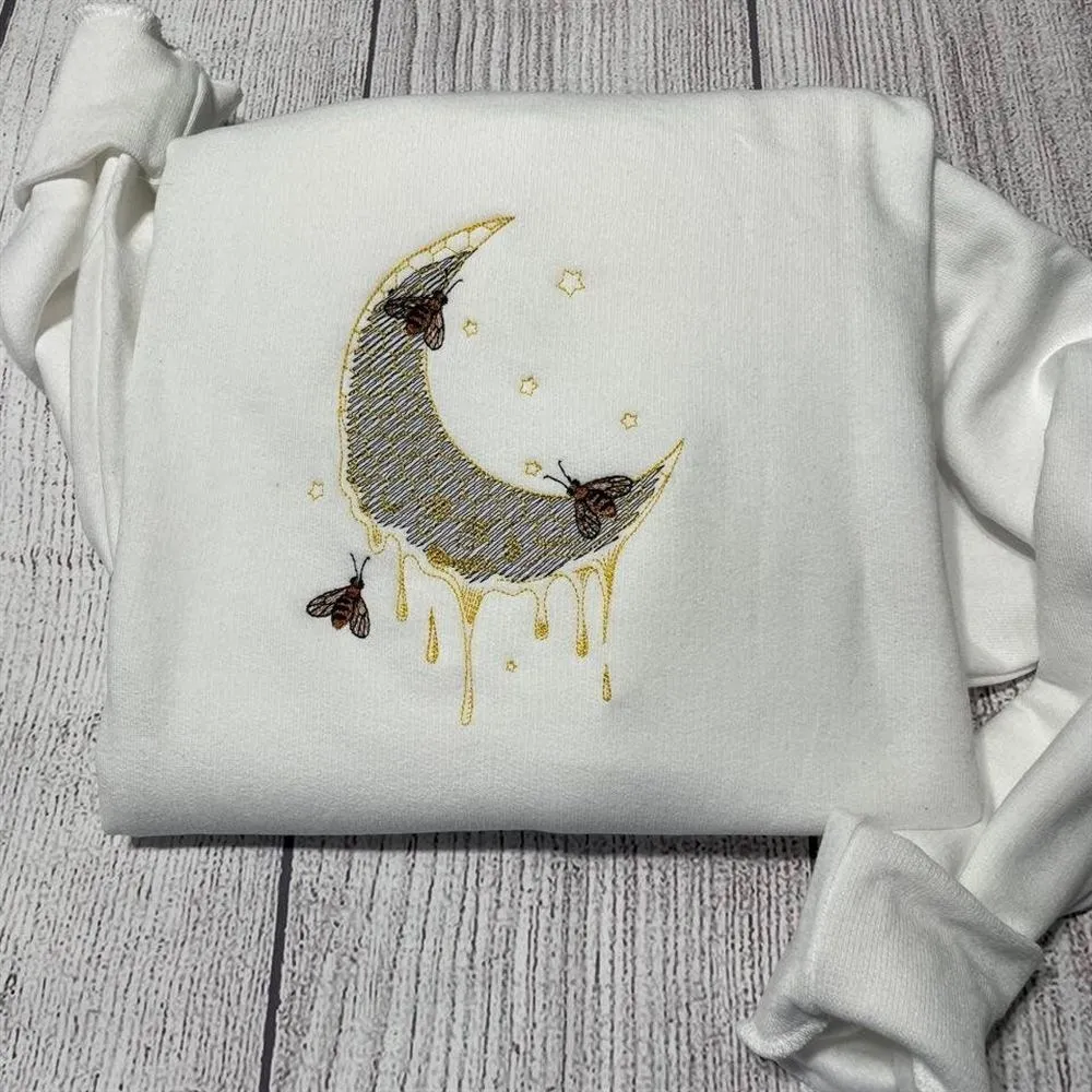 Honey Bees Embroidered Crewneck, Women's Embroidered Sweatshirts