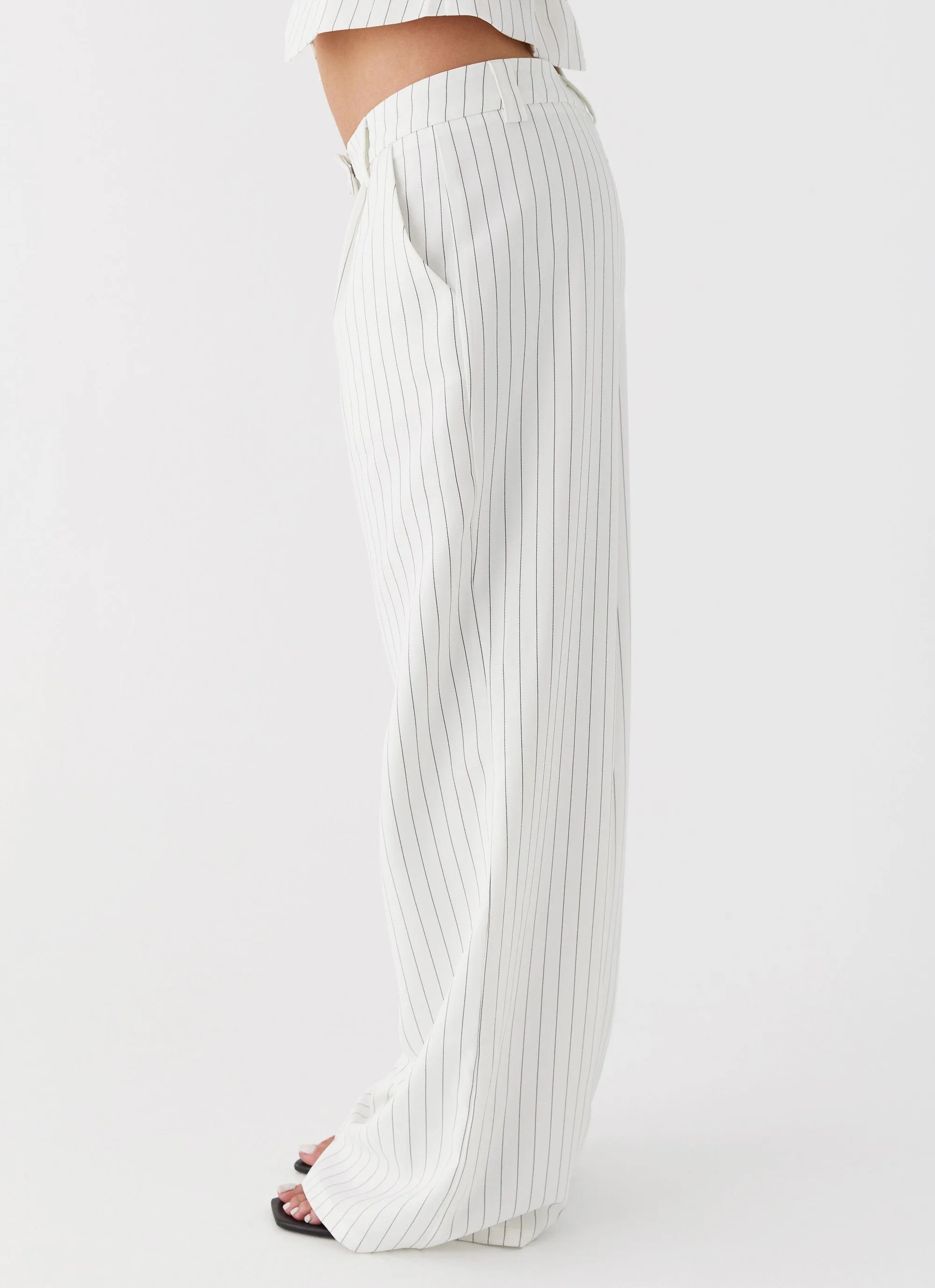 AthleticInspired Garment Washed Midnight City Suit Pants - White Pinstripe