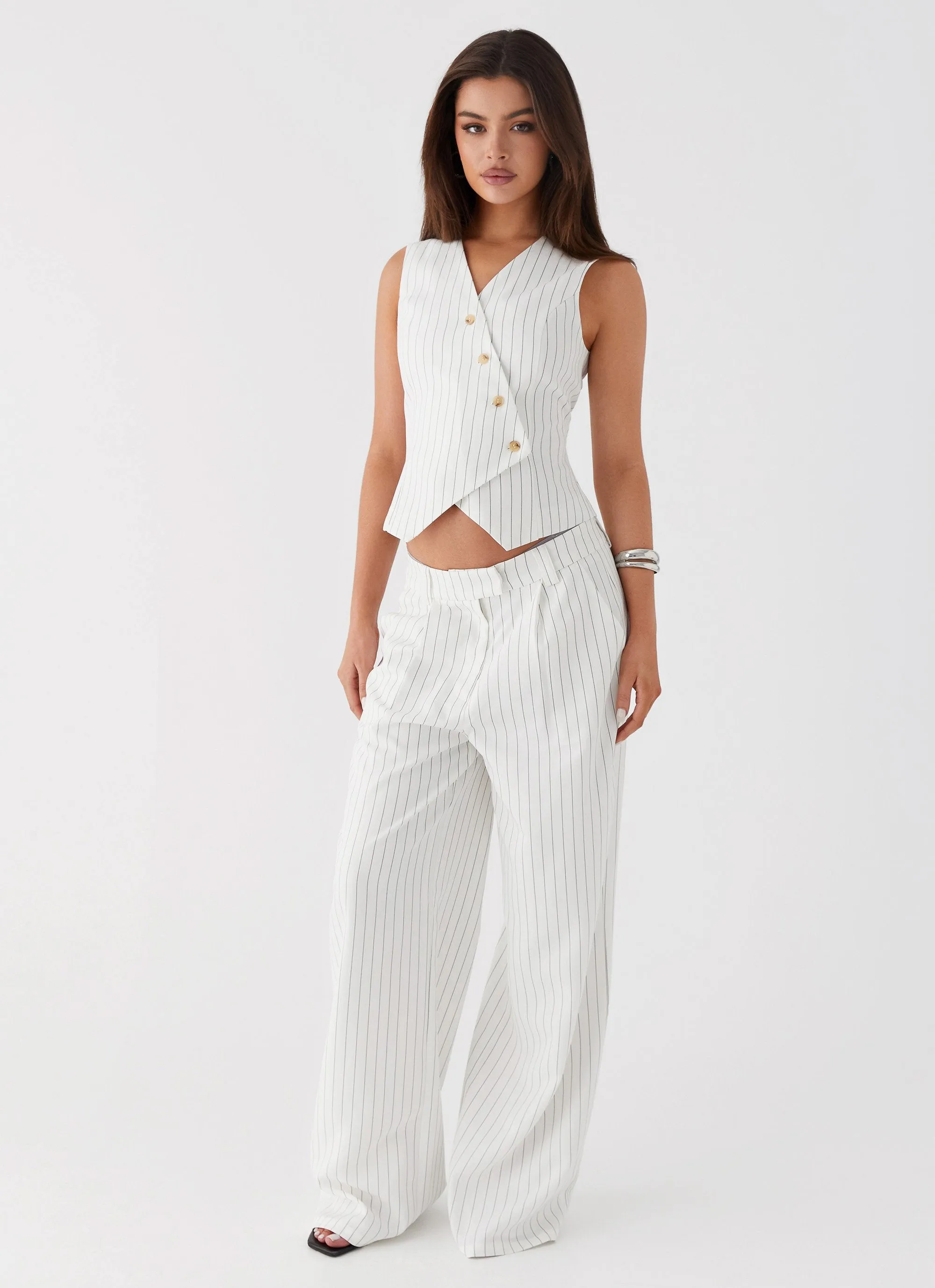 Breathable back panel ReflectiveAccents Midnight City Suit Pants - White Pinstripe
