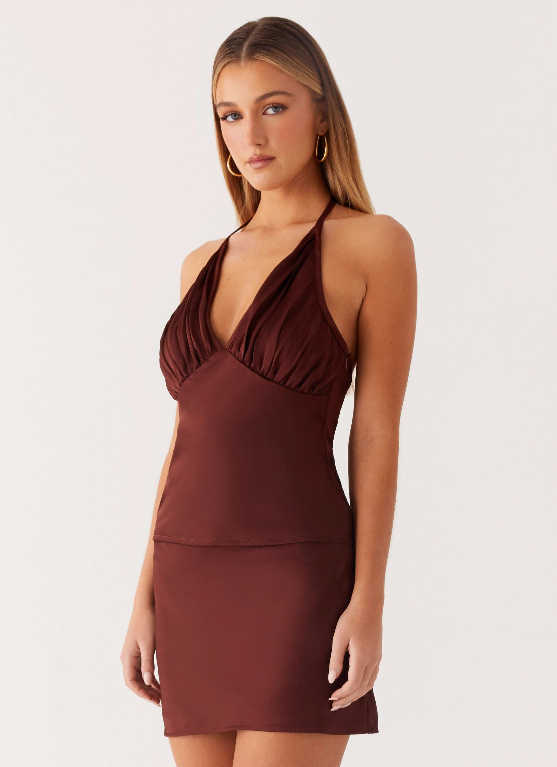 Mabel Halter Top - Chocolate Stitched Look