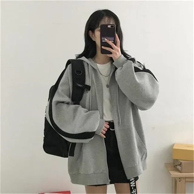 Hoodies Solid Color Zip Up Pocket