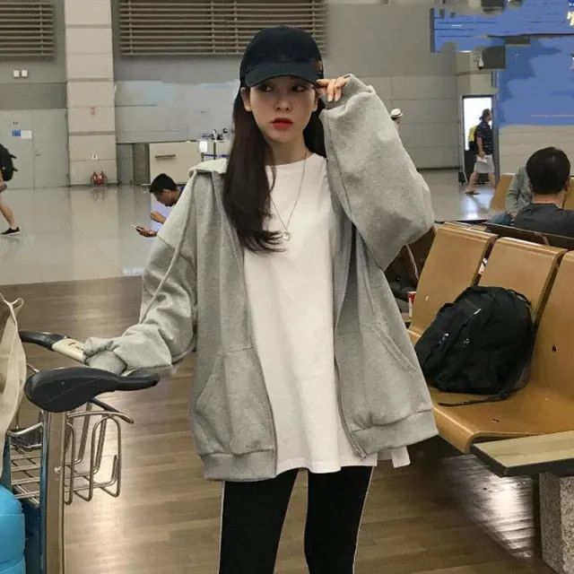 Hoodies Solid Color Zip Up Pocket