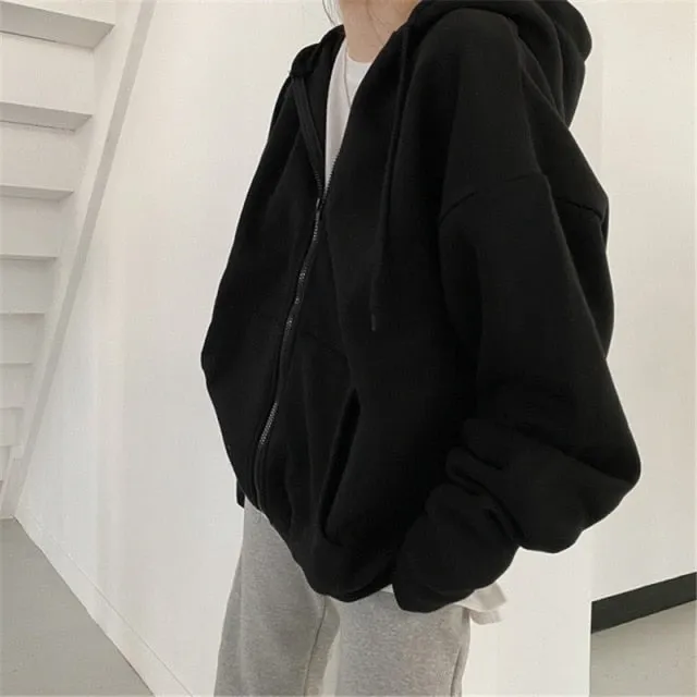 Hoodies Solid Color Zip Up Pocket