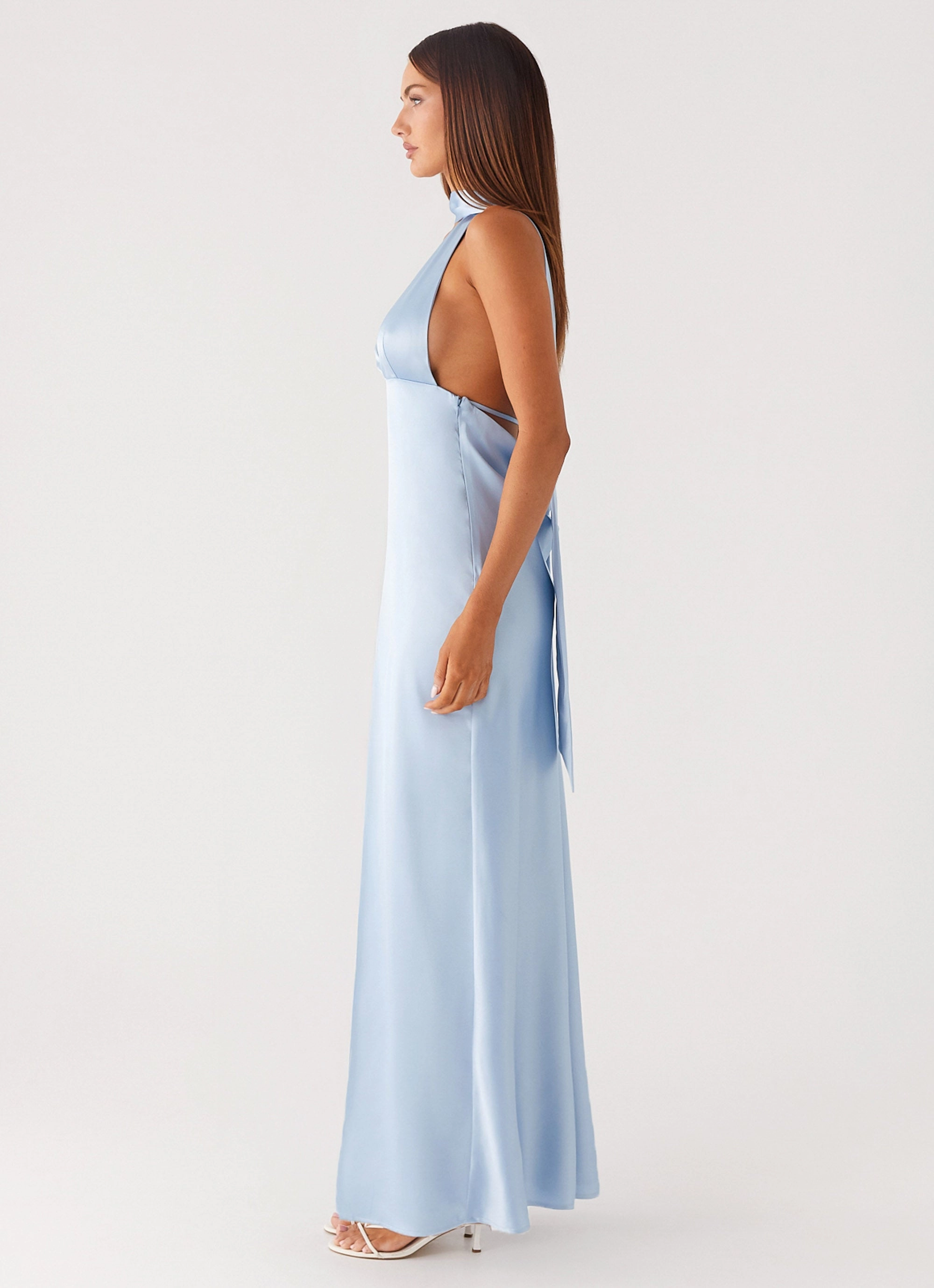 Alicia Satin Halter Maxi Dress - Baby Blue Formal-look Silky Shine