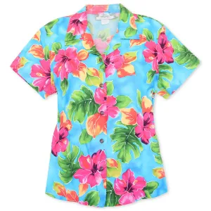 hoopla blue hawaiian lady blouse
